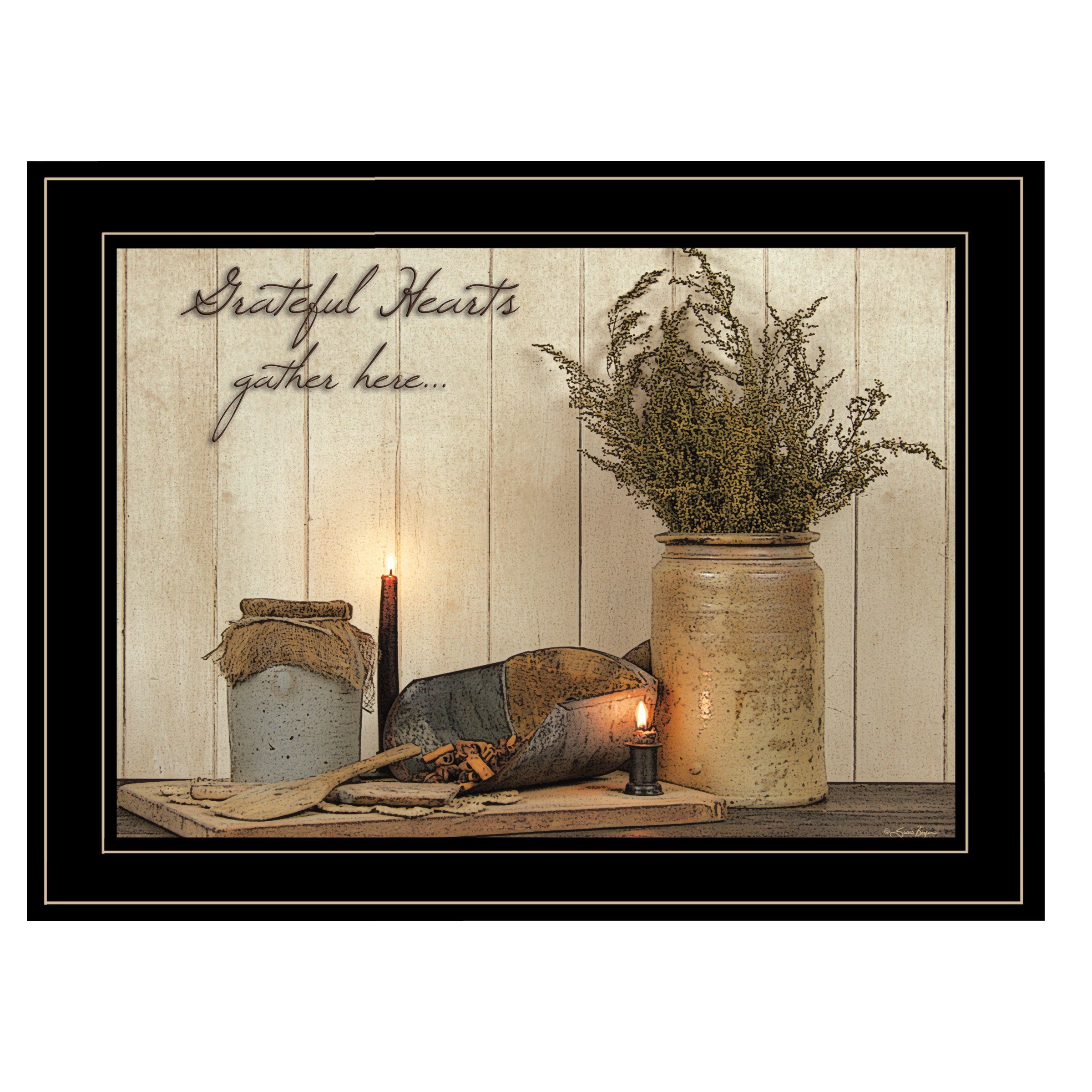 "Grateful Hearts" By Susan Boyer, Ready to Hang Framed Print, Black Frame