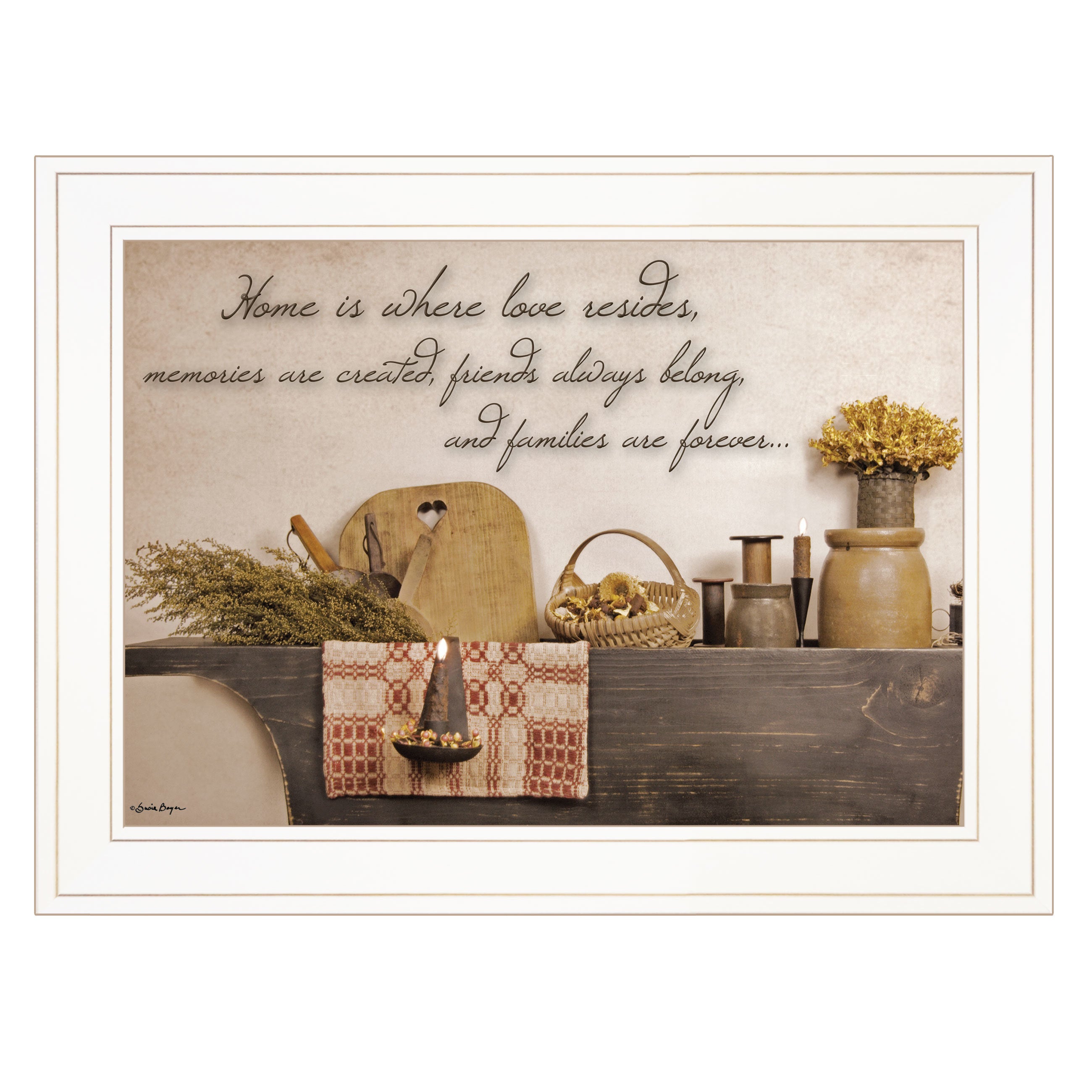 "Home is Where Love Resides" By Susie Boyer, Ready to Hang Framed Print, White Frame