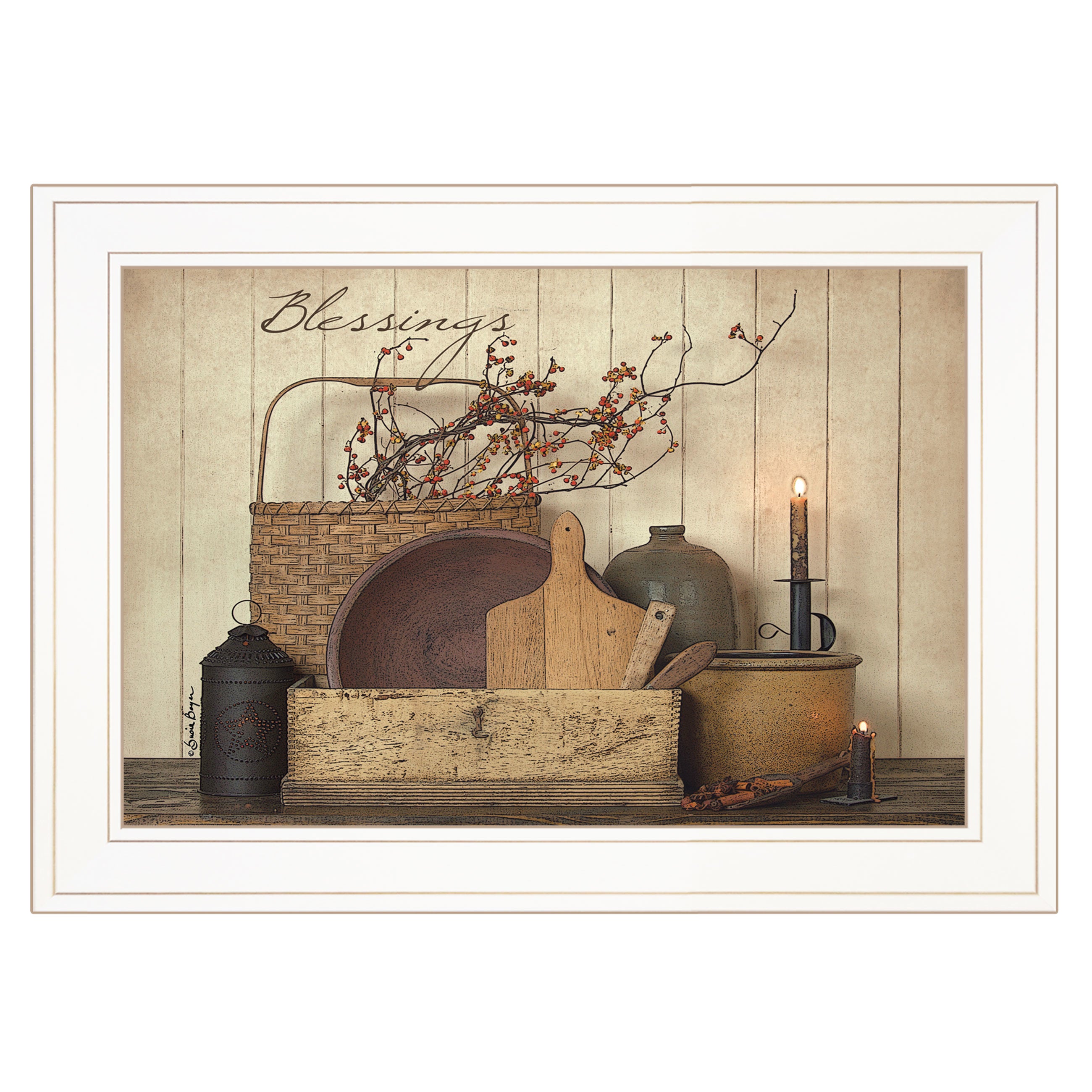 "Count your Blessing" By Susie Boyer, Ready to Hang Framed Print, White Frame