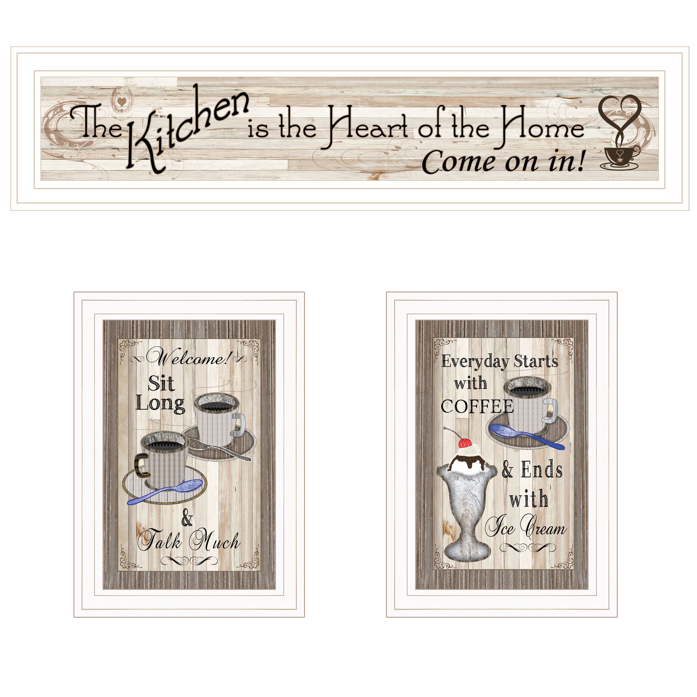 "Kitchen-Come In Vignette" 3-Piece By TrendyDecor4U, White Frame