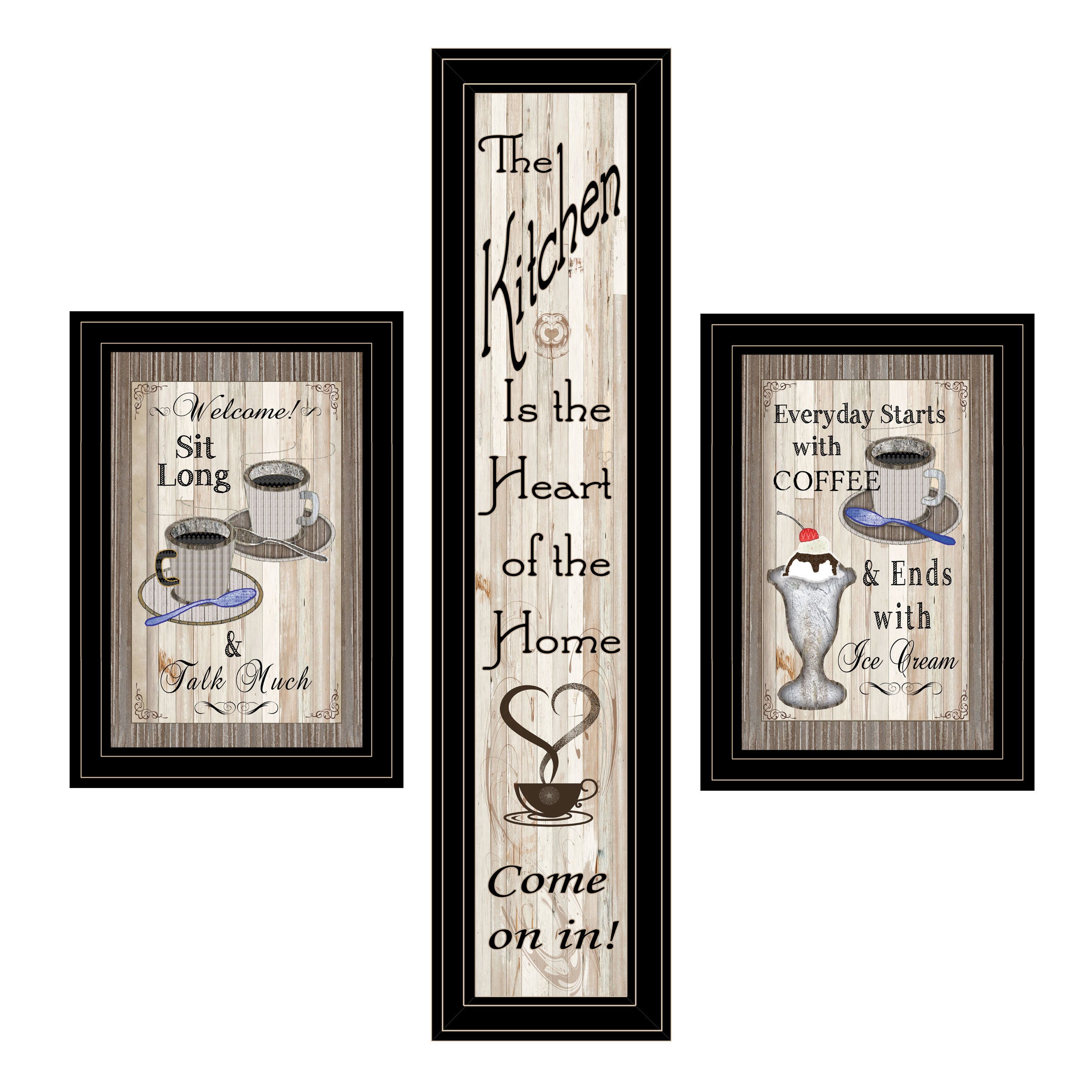 "Come On In" 3-Piece Vignette By TrendyDecor4U, Black Frame