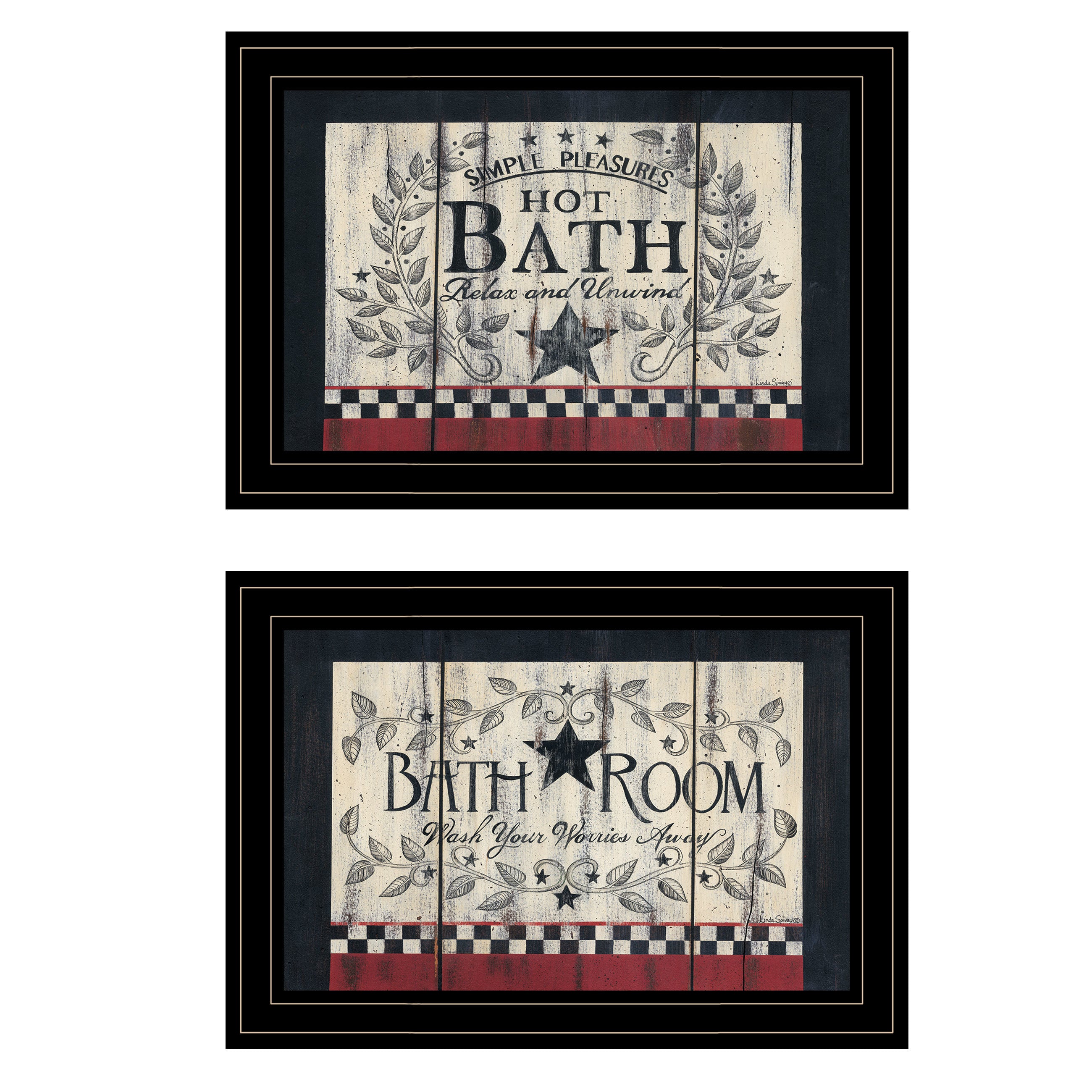 "Hot Bath" 2-Piece Vignette By Linda Spivey, Black Frame
