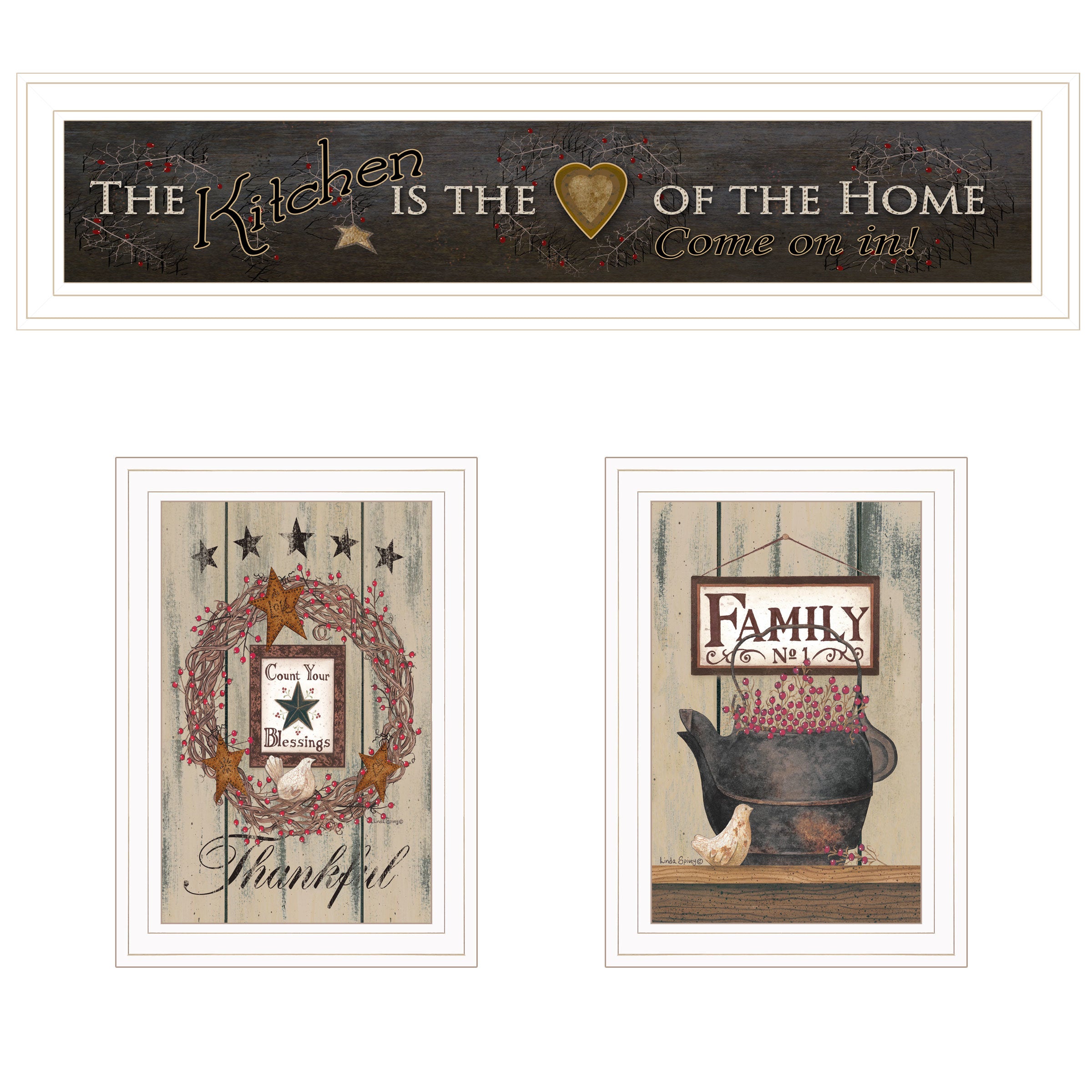 "The Primitive Kitchen vignette" 3-Piece By Trendy Decor 4U, White Frame