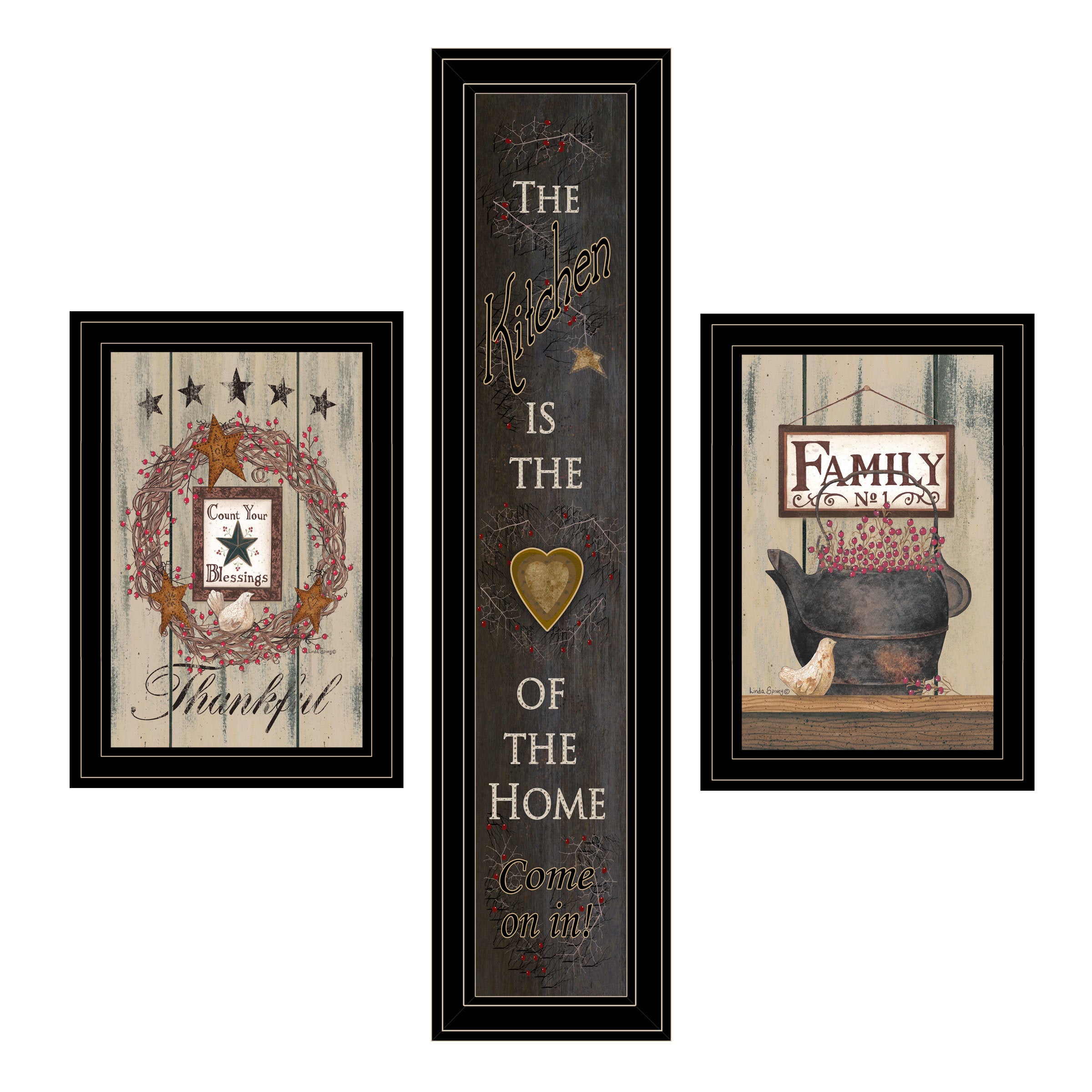 "The Primitive Kitchen vignette" 3-Piece By Trendy Decor 4U, Black Frame