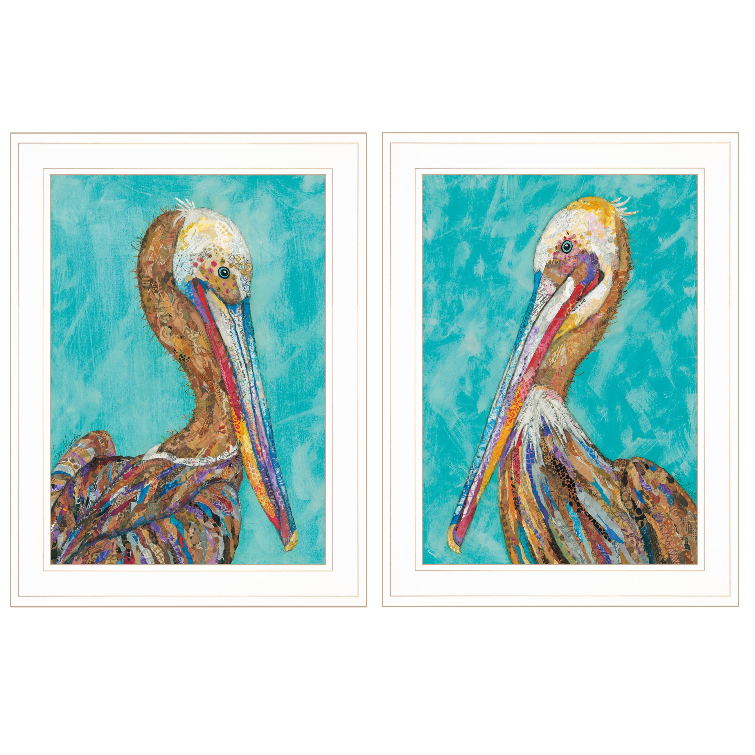 "Pelicans" 2-Piece Vignette By Lisa Morales, White Frame