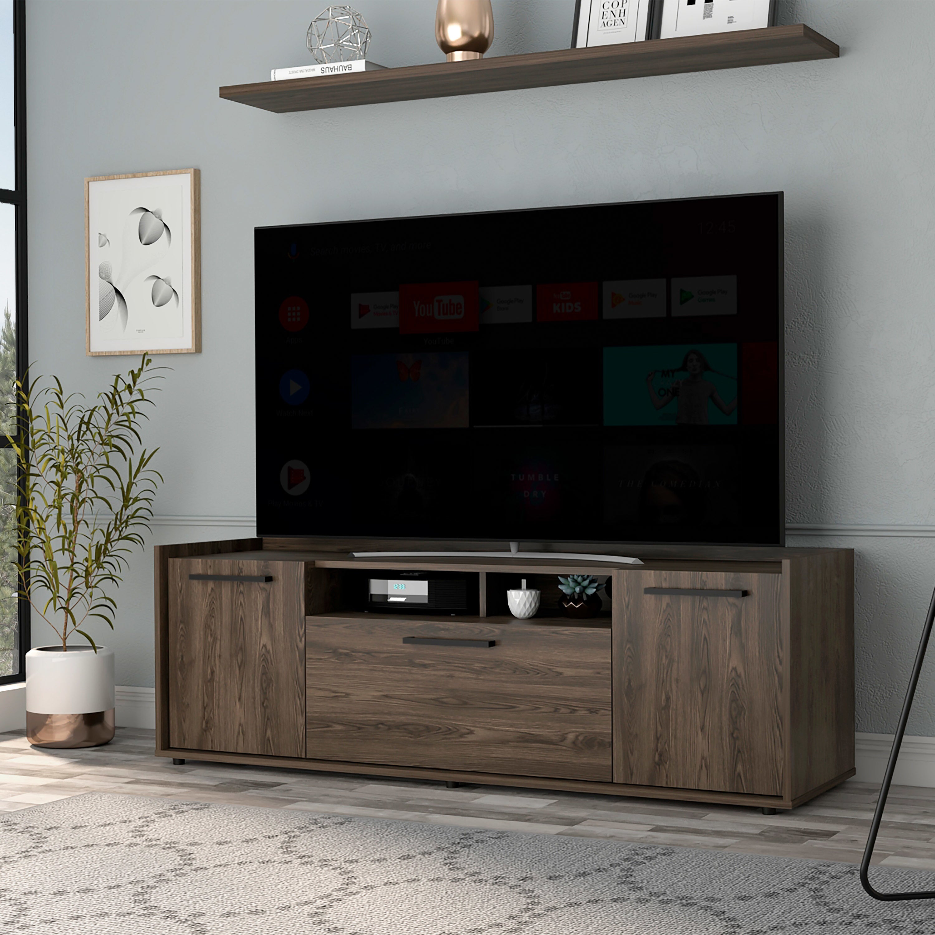 Lyon Tv Stand for TV´s up 55"; One Cabinet; Double Door -Dark Walnut