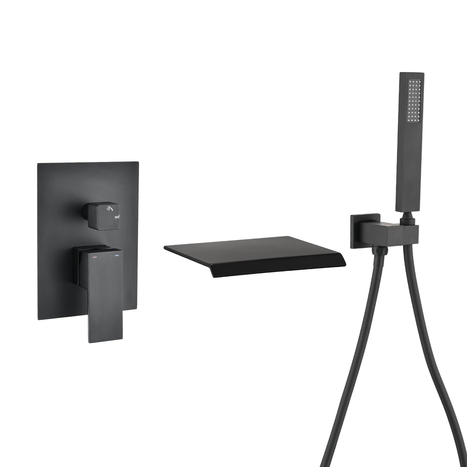 Modern Style matte black Wall Mount Tub Filler Bathroom Bathtub Faucet Shower Set