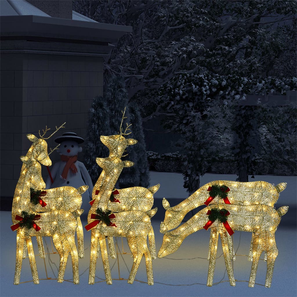 Christmas Reindeers 6 pcs Gold Warm White Mesh