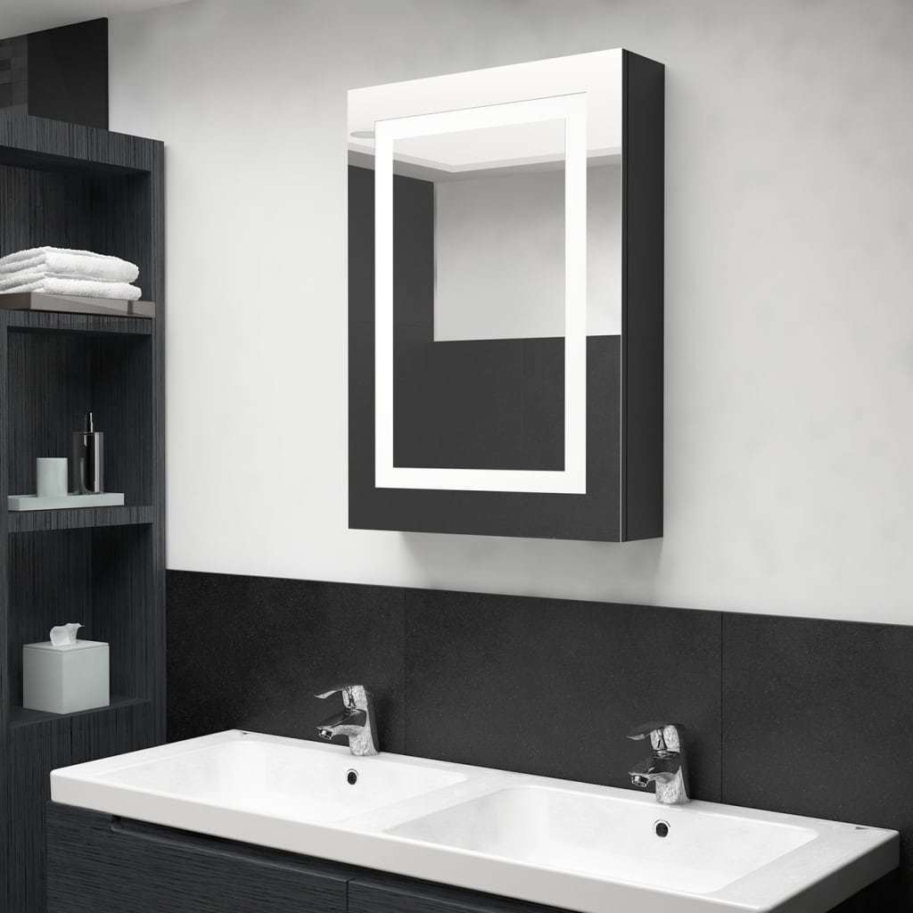 LED Bathroom Mirror Cabinet Shining Black 19.7"x5.1"x27.6"