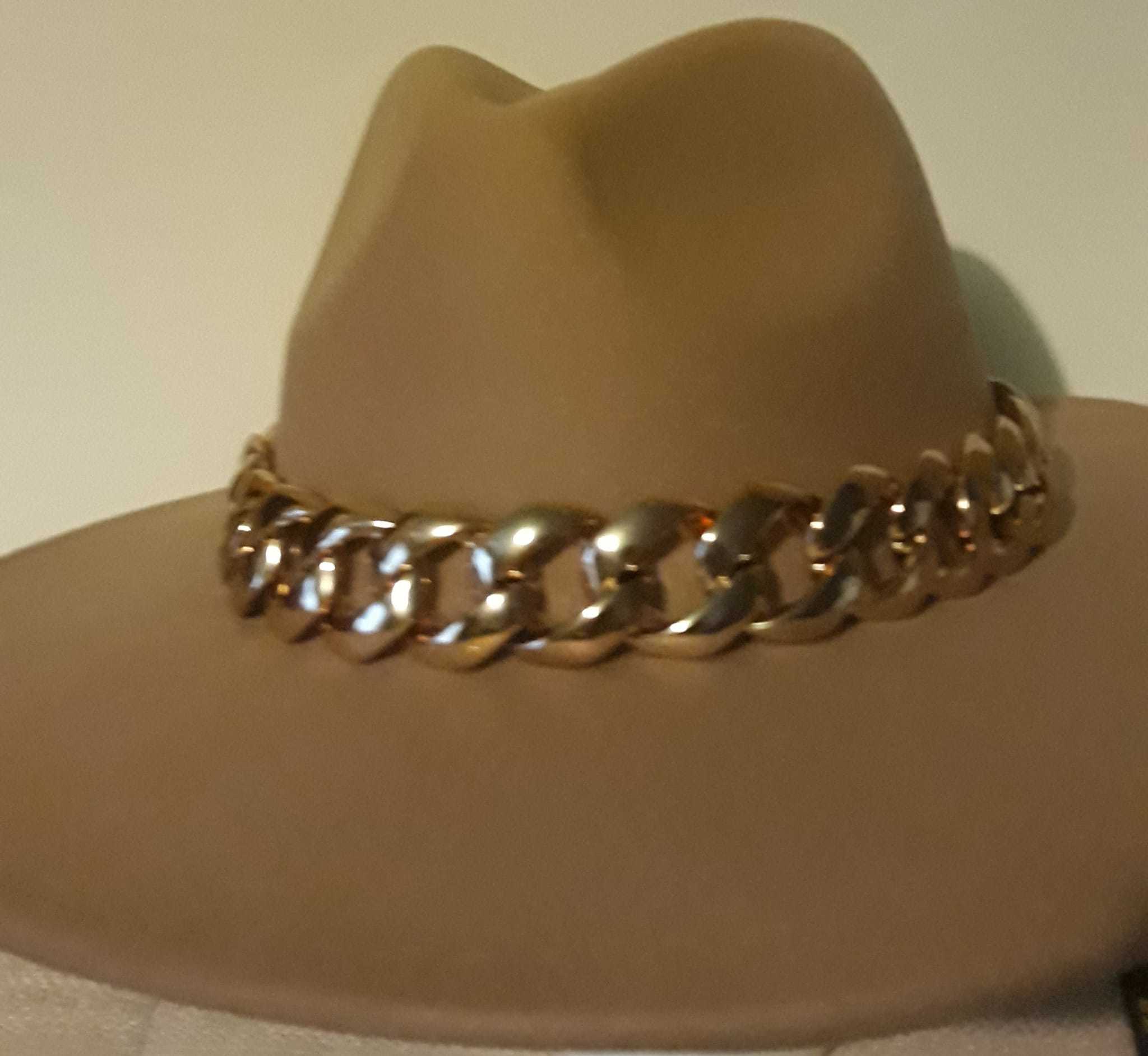 Brown Wide Brim Wool Ranger Hat With Gold Chain