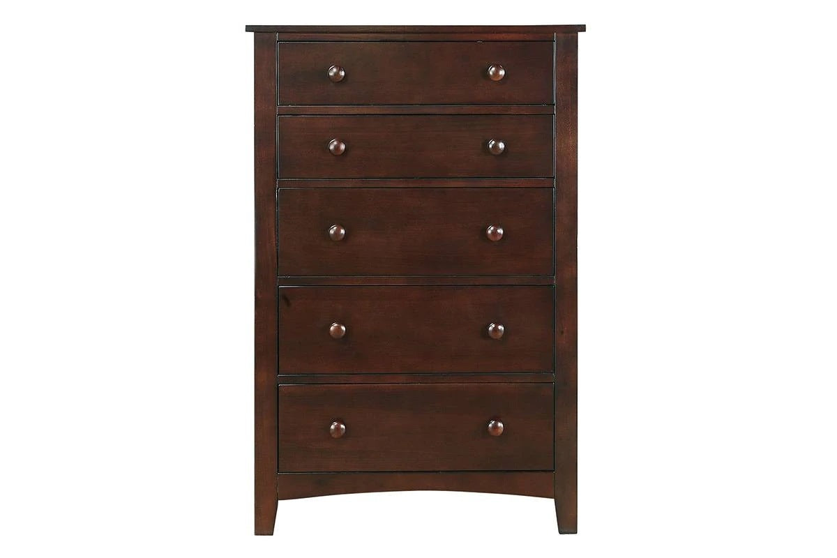 Contemporary Dark Oak Finish 1pc Chest of Drawers Plywood Pine Veneer Bedroom Furniture 5 drawers Tall chest