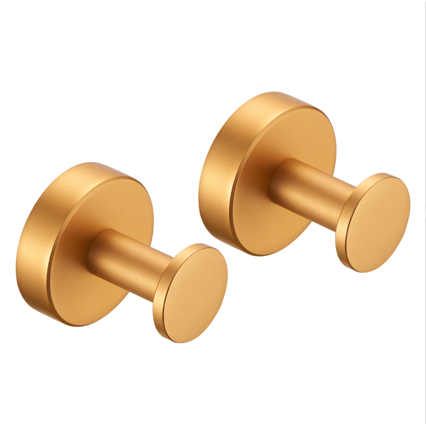 Round Base Wall Hanging Towel Hook with Screws- Golden Gold Coat Hook, 2 Pack, for Entry Shoe Cabinet, Wardrobe Bathroom Bedroom Furniture Hardware