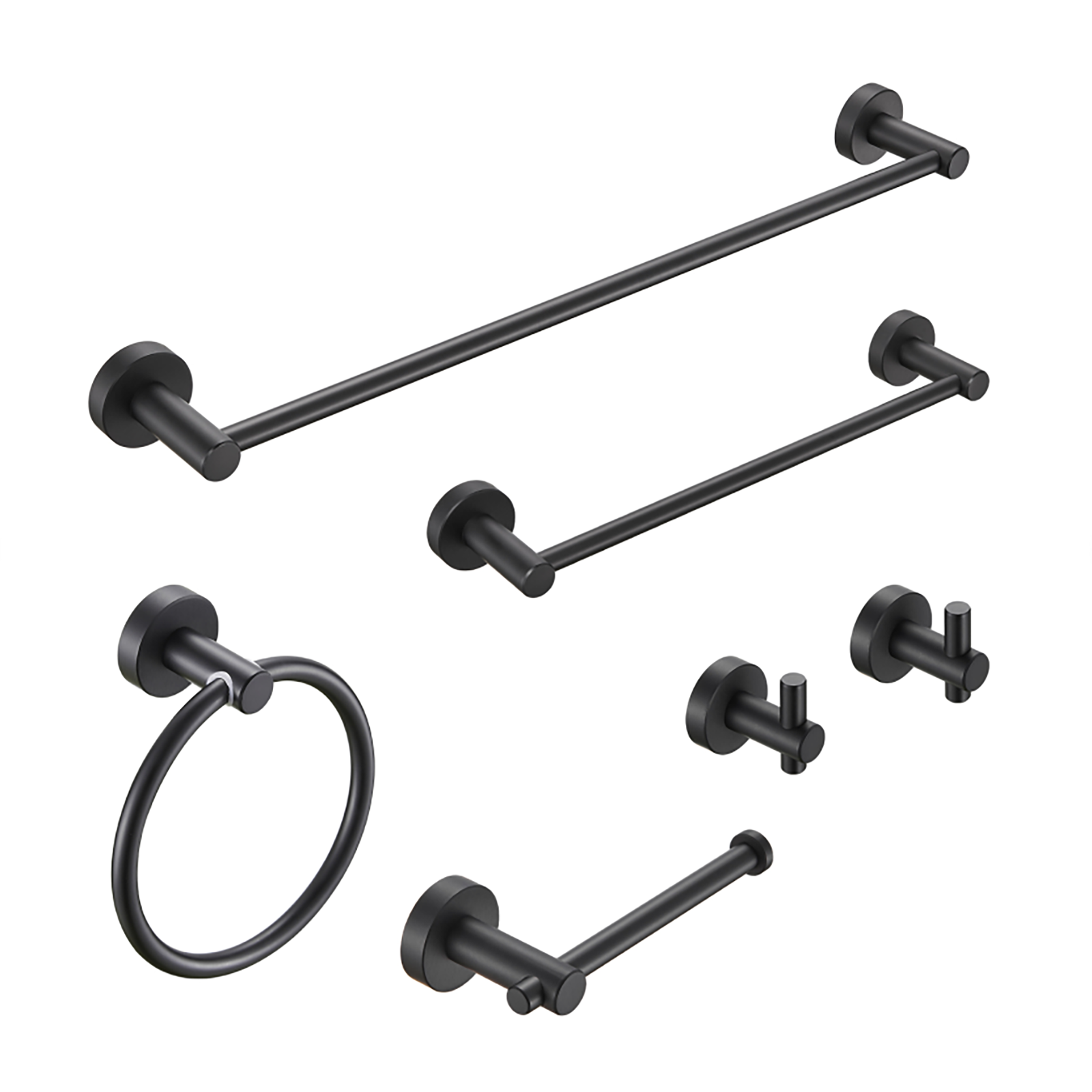 Bathroom Hardware Set, Thicken Space Aluminumm 6 PCS Towel bar Set- Matte Black 24 Inches Wall Mounted