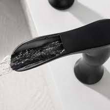 2 Handle 3 Hole Widespread Matte Black Waterfall Bathroom Faucet,8 inch Vanity Sink Faucet