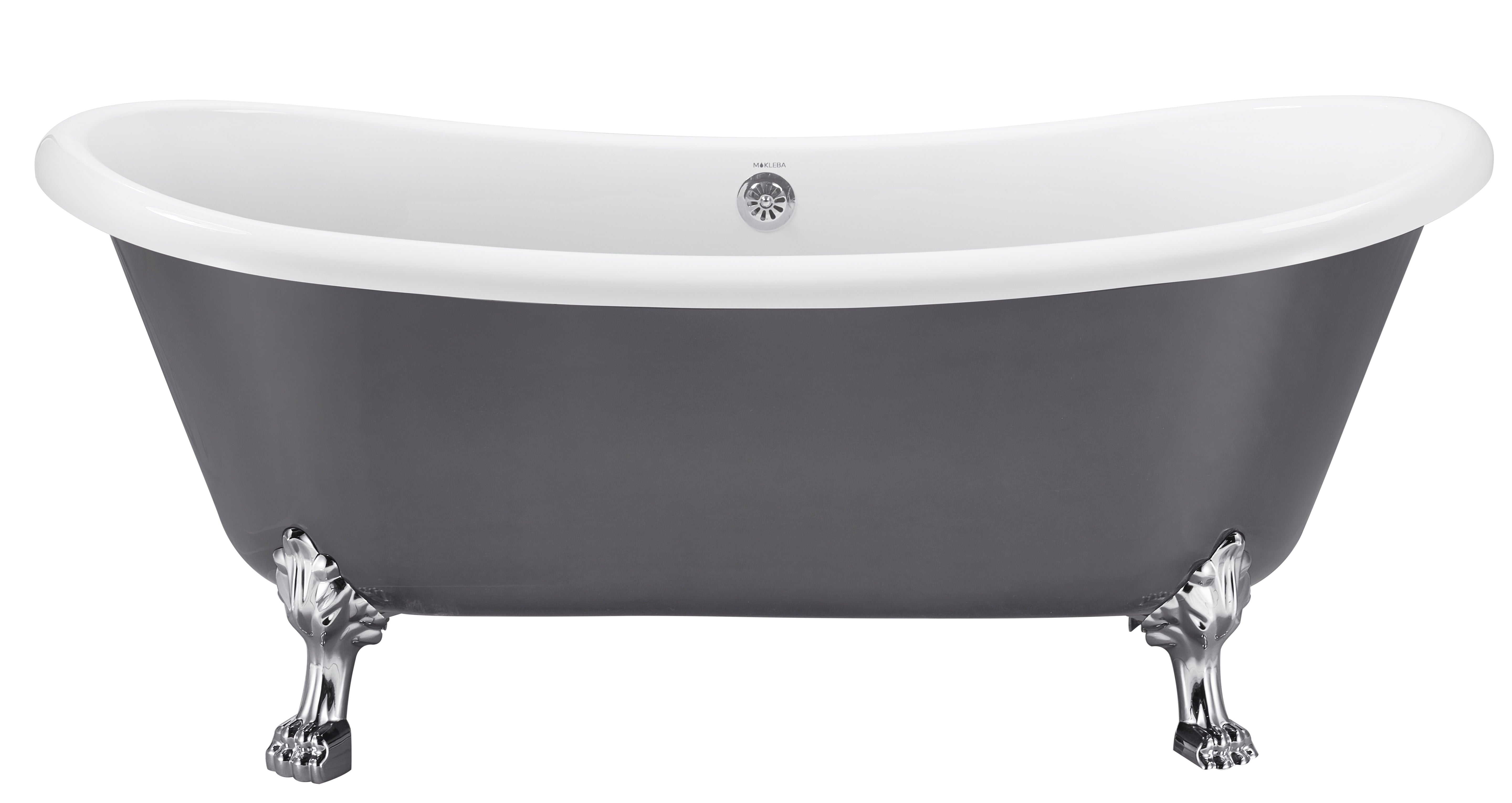 67" 100% Acrylic Freestanding Bathtub, Contemporary Soaking Tub, white inside and gray outside