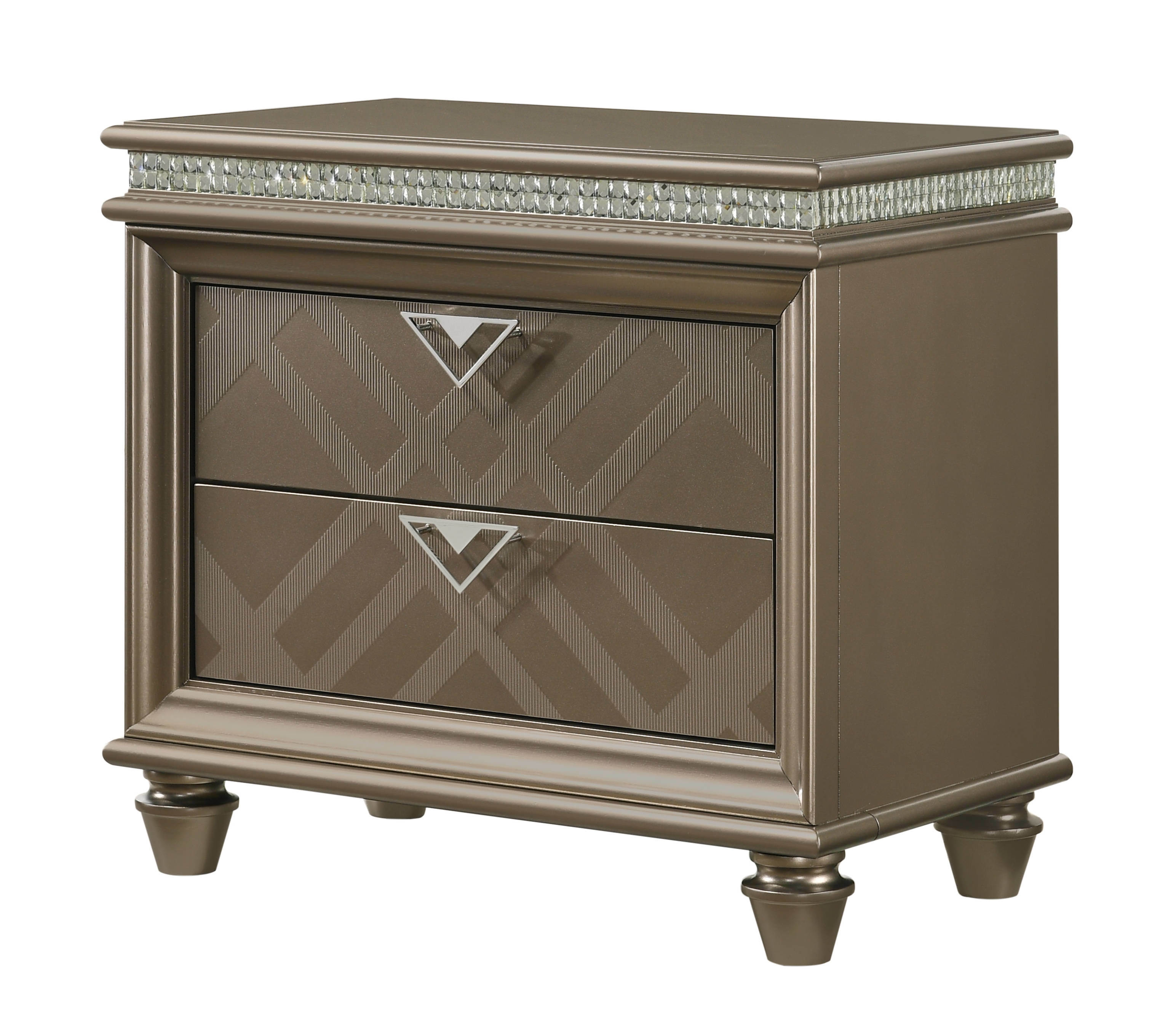 Contemporary 1pc Cristal Glam 2-Drawer Storage Nightstand End Table with Faux Crystals Unique Look