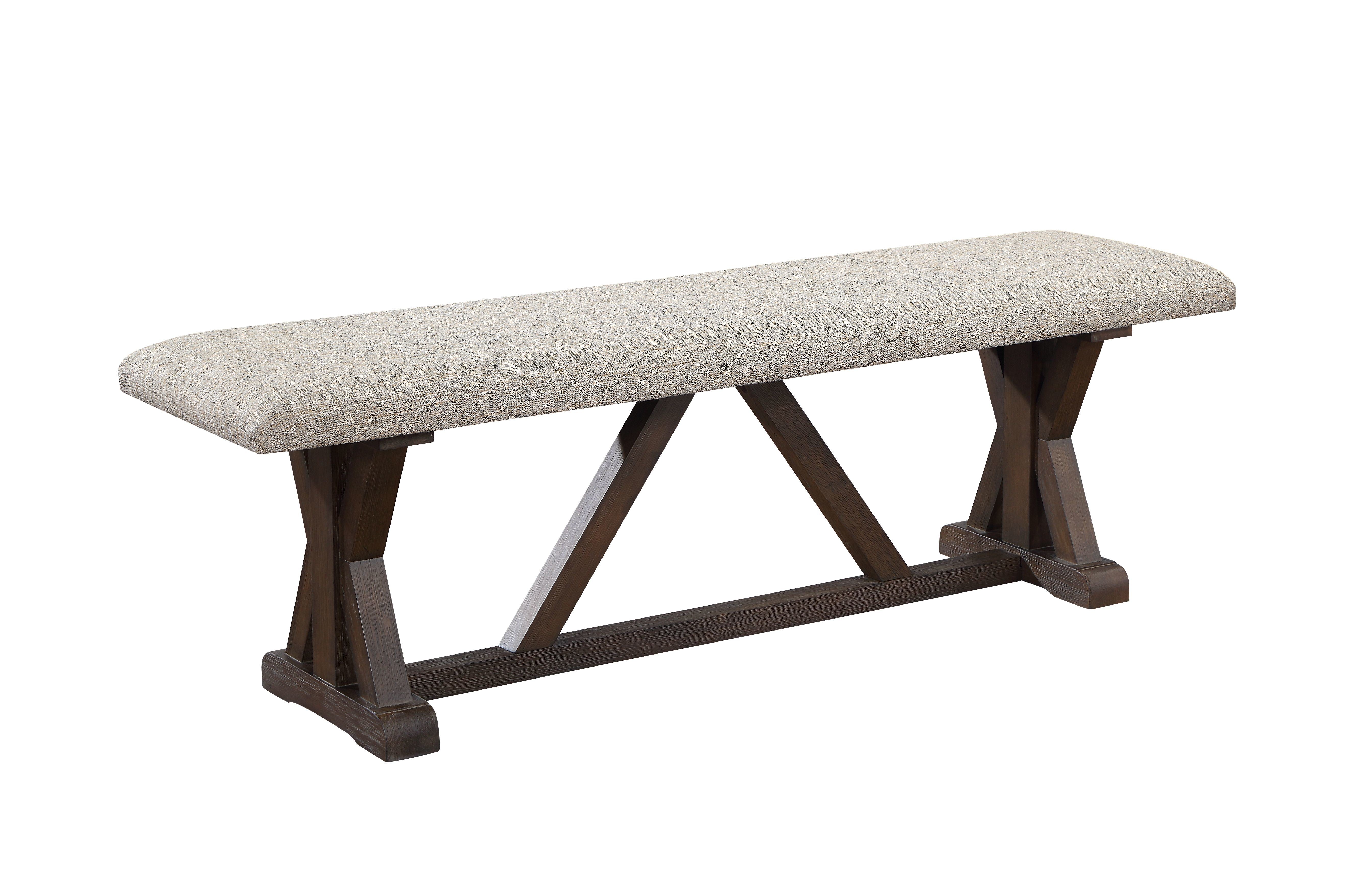 ACME Pascaline Bench, Gray Fabric, Rustic Brown & Oak Finish DN00704