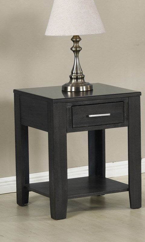 Bruno 20" Ash Gray Wooden End Table with Tempered Glass Top and Drawer