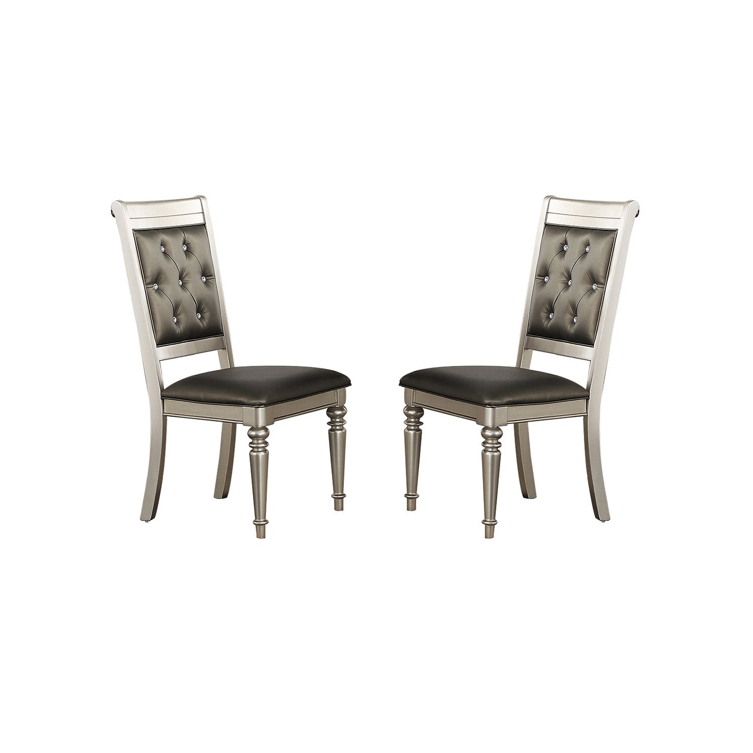 Dining Chairs With Tufted Back, Silver(Set Of 2)