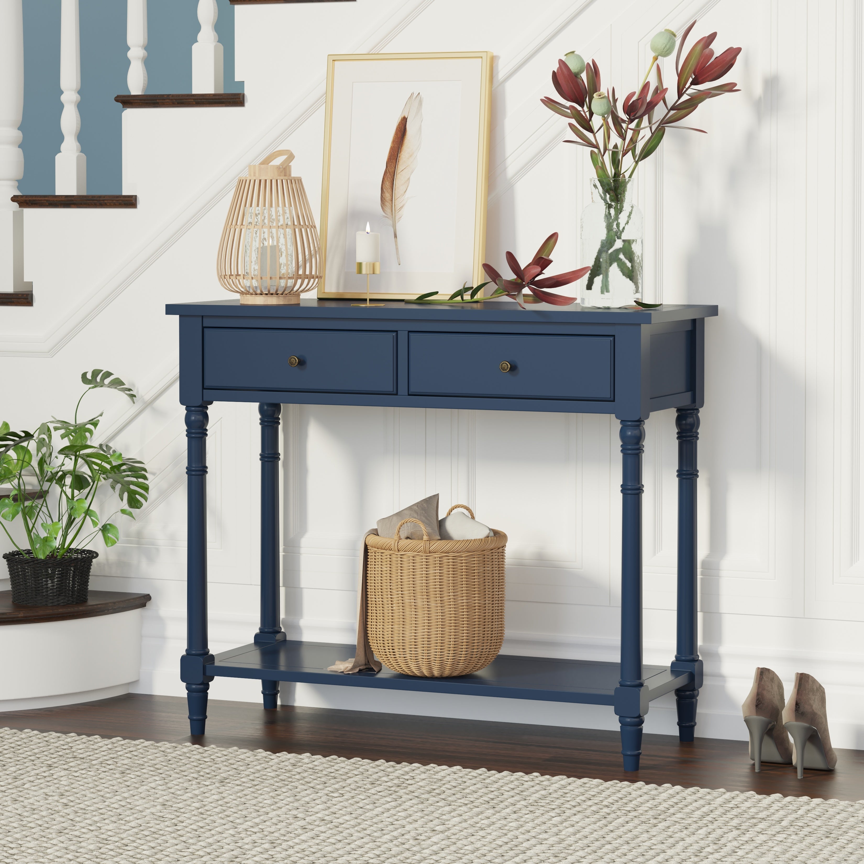 American solid wood sofa table(Blue)