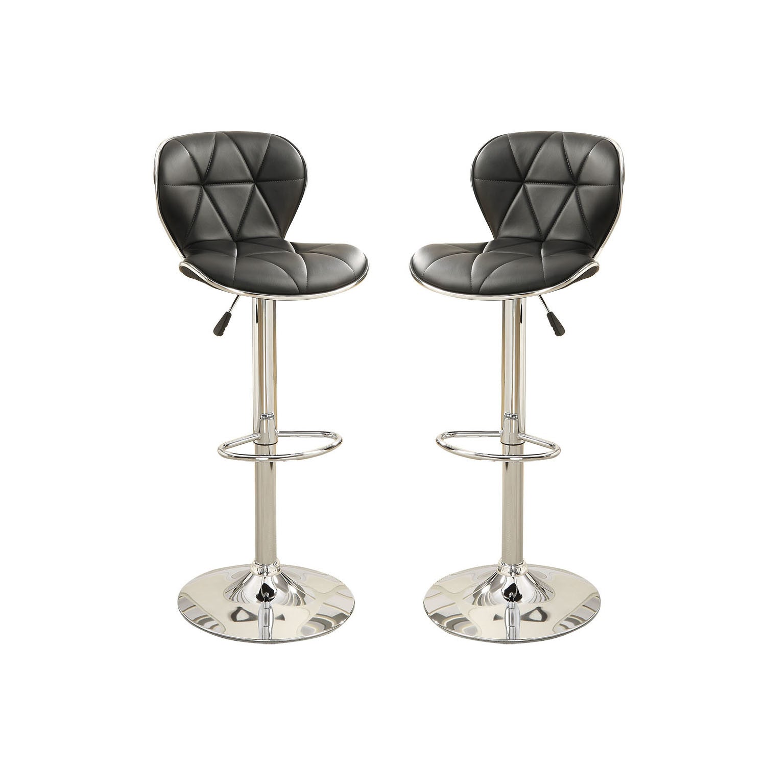 Set of 2 Adjustable Black PU Bar Stools, Chrome