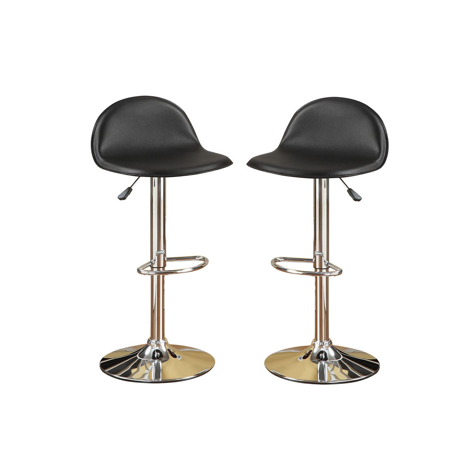 Adjustable Black PU Bar Stools, Chrome(Set of 2)