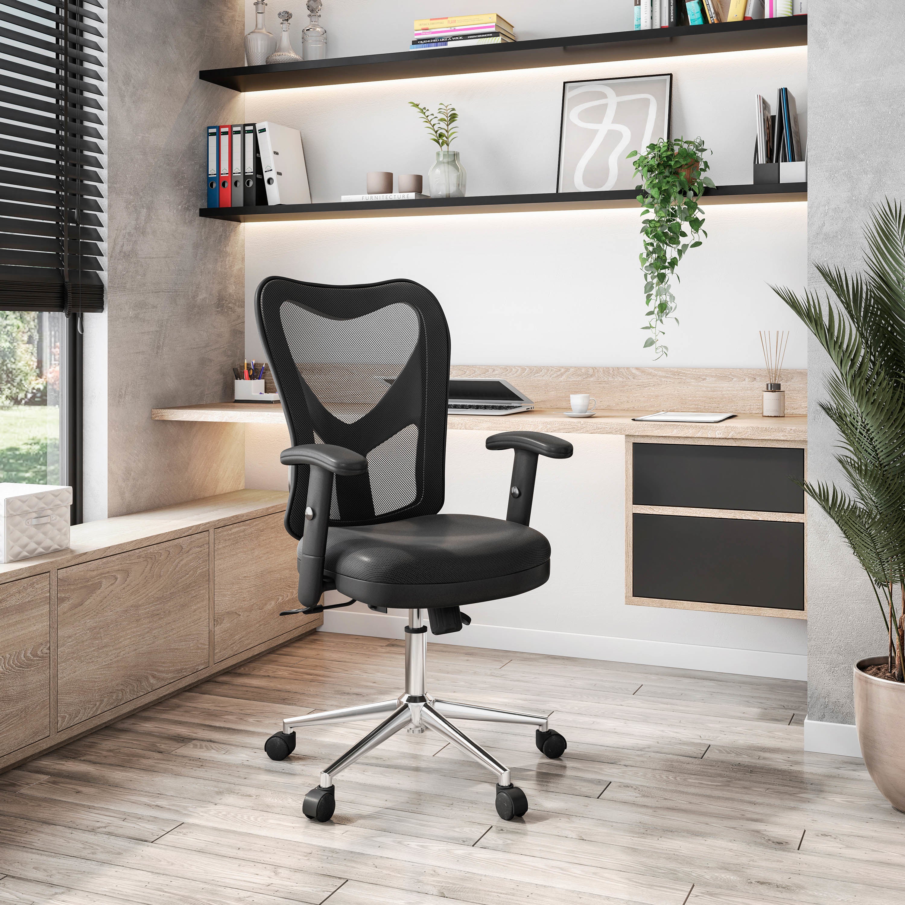 Techni Mobili High Back Mesh Office Chair With Chrome Base, Black