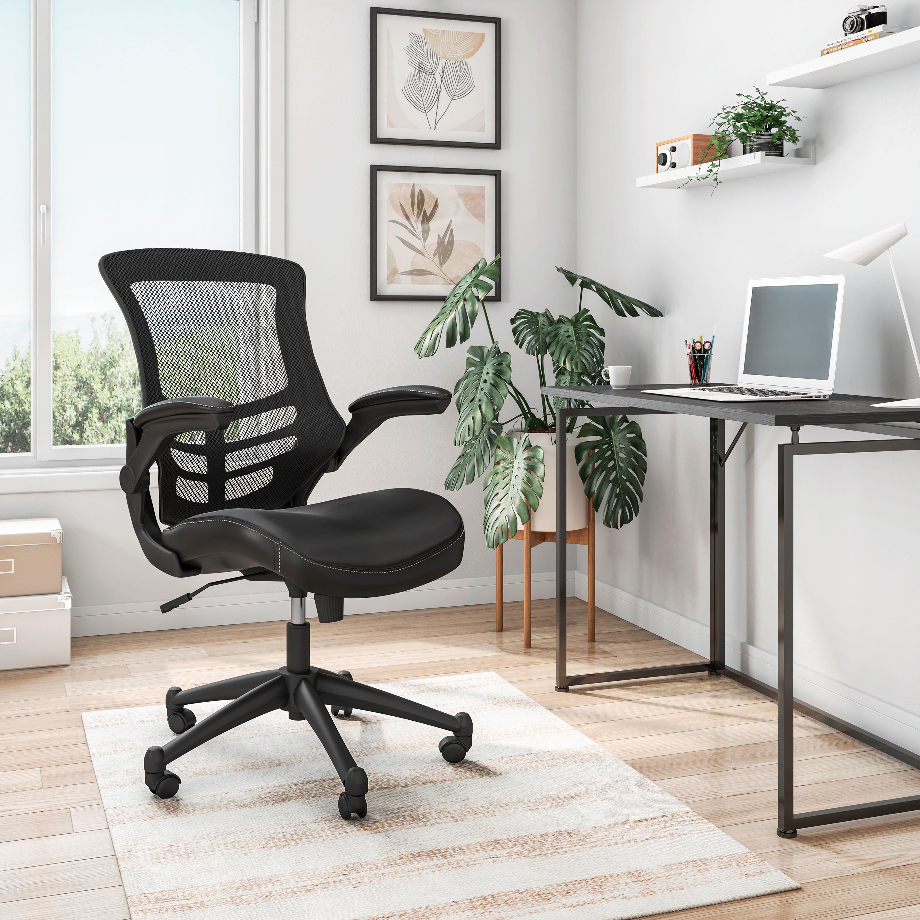 Techni Mobili Stylish Mid-Back Mesh Office Chair with Adjustable Arms, Black