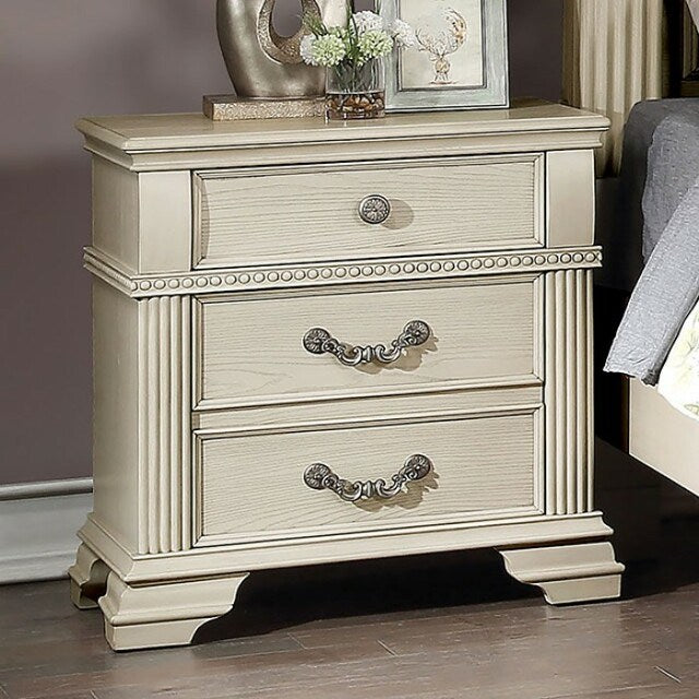 Antique white Nightstand Bedroom 1pc Nightstand Solid wood Satin Knickel Knobs and Pulls