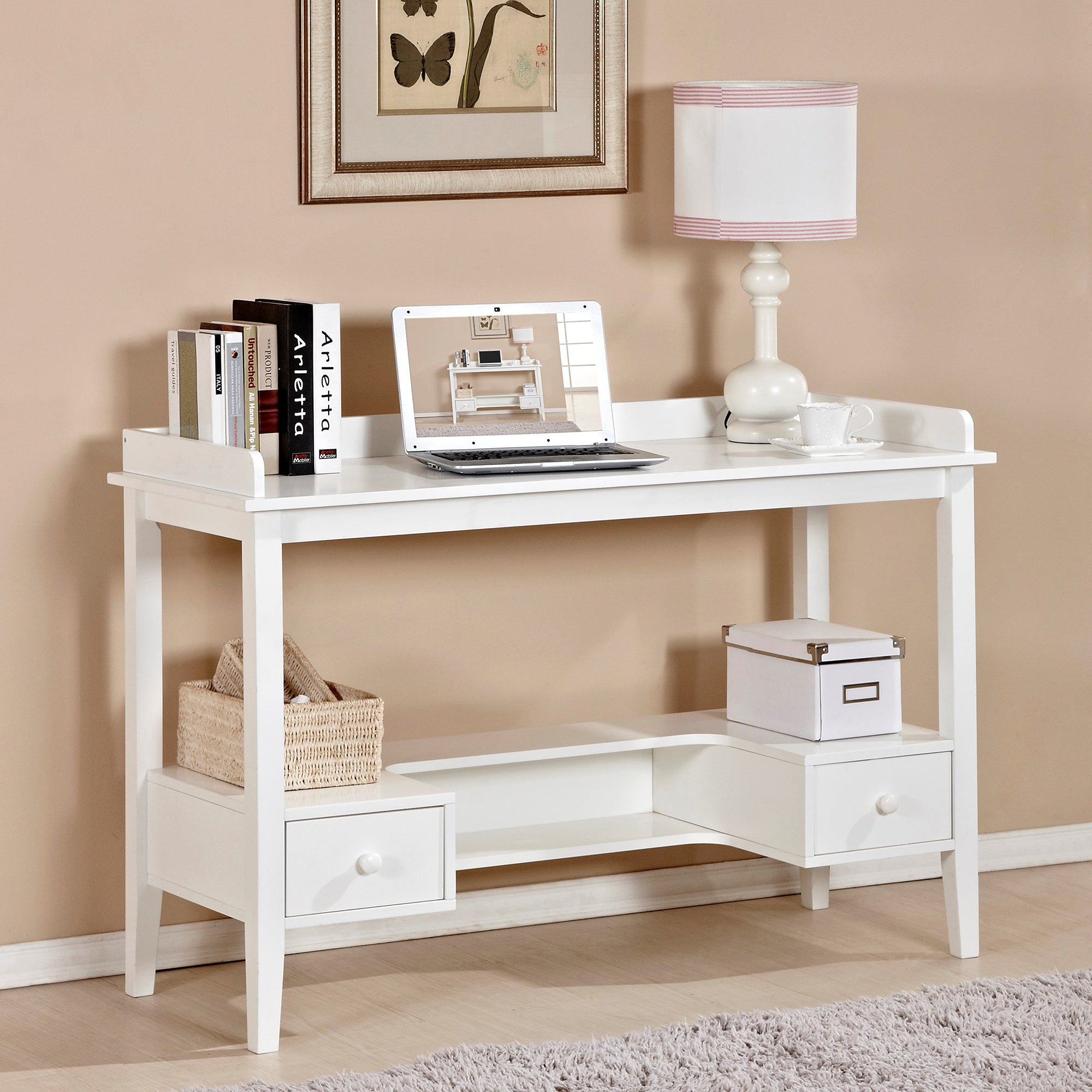 White 46'' Home Office Desk Computer Desk Study Desk Writing Table Workstation with 2 Drawers