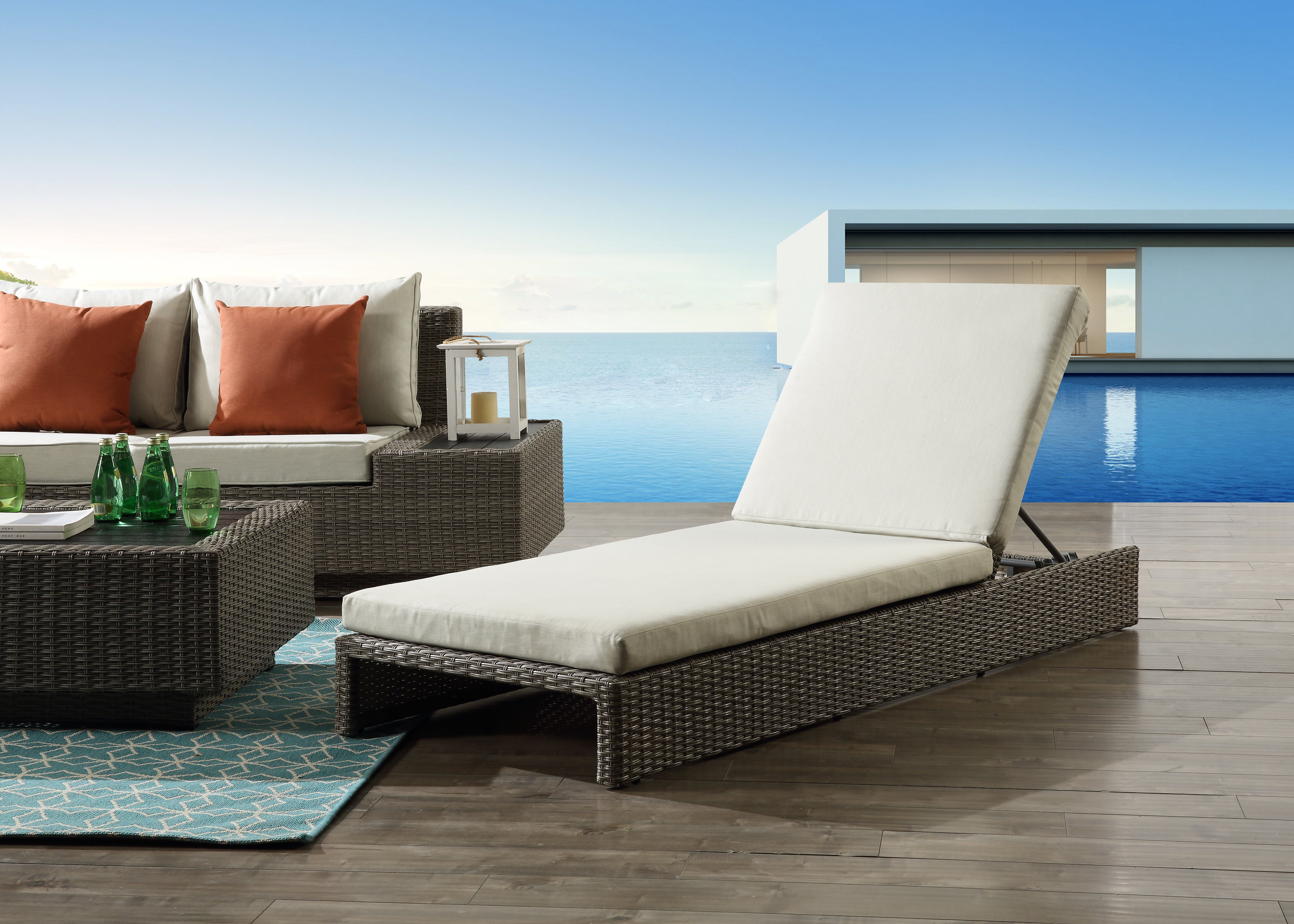 ACME Salena Patio Sun Lounge, Beige Fabric & Gray Finish OT01093