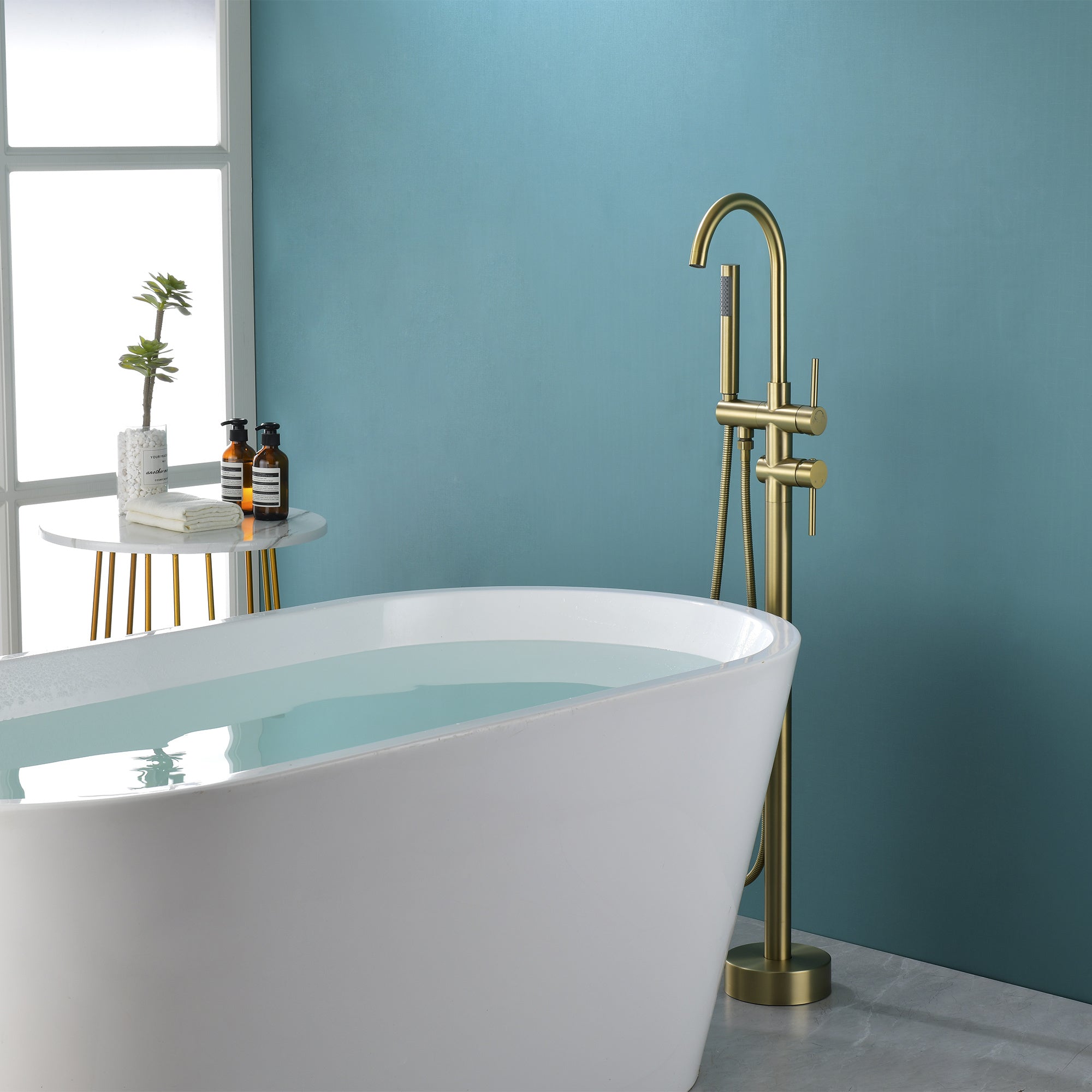 Double Handle Floor Mounted Clawfoot Tub Faucet