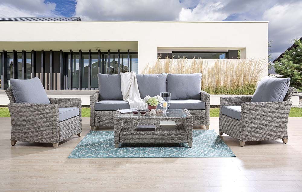 ACME Greeley 4PC Pack Patio Sofa Set, Gray Fabric & Gray Finish OT01090