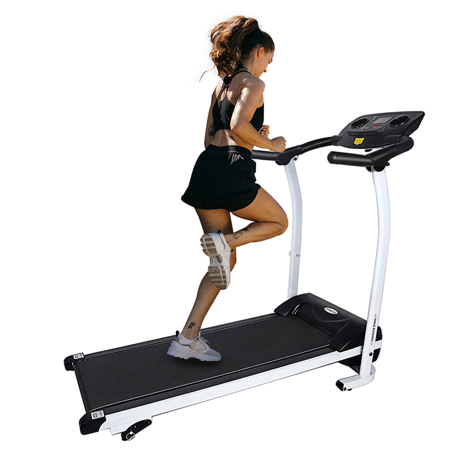 YSSOA High Performance Folding Treadmill, Workout Running Machine with LCD Display and Phone Slot, Compact Treadmill for Fitness Gym Exercise, White a