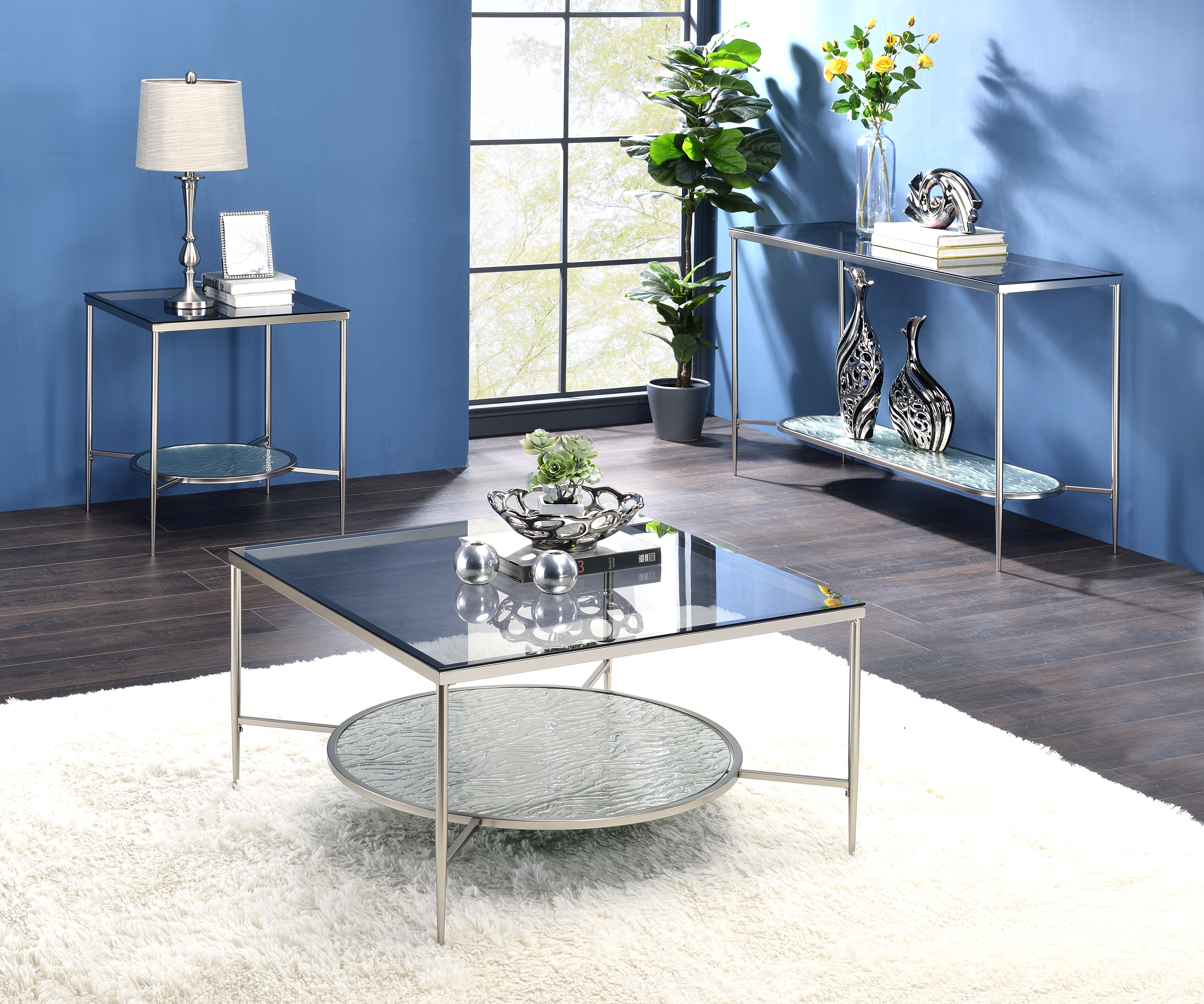 ACME Adelrik Coffee Table in Glass & Chrome Finish LV00574