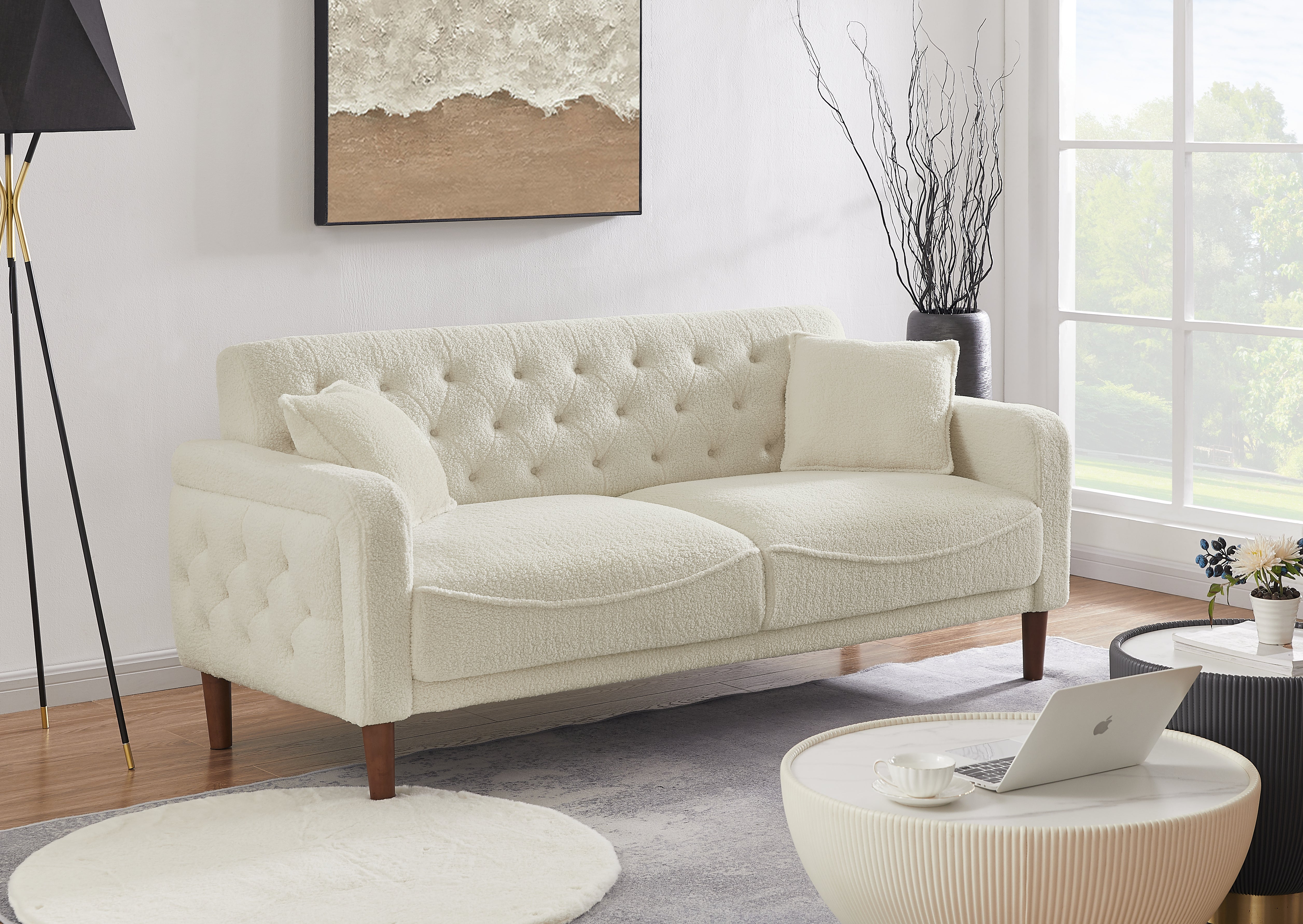 2047 beige teddy velvet sofa