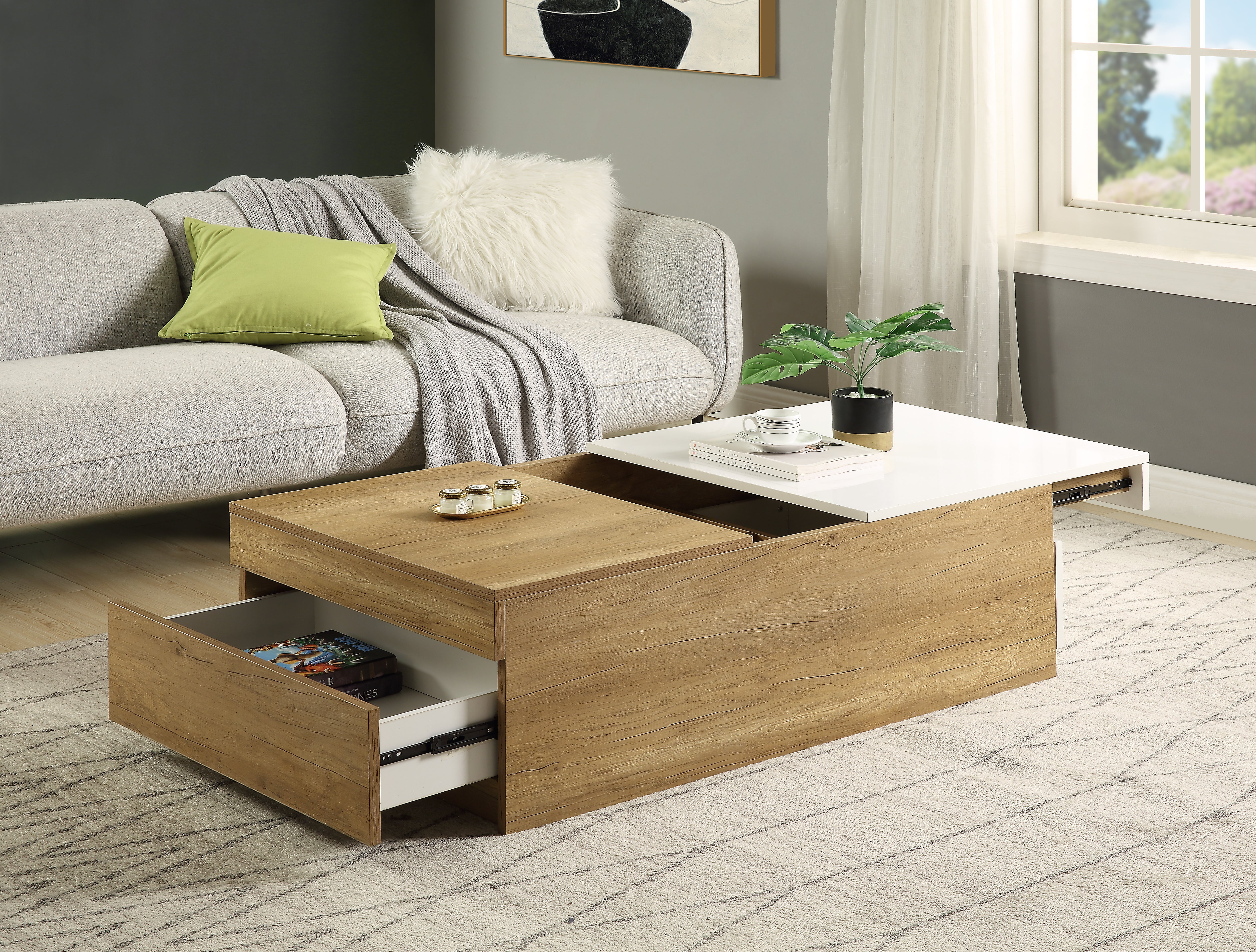 ACME Aafje Coffee Table in Oak & White Finish LV00797