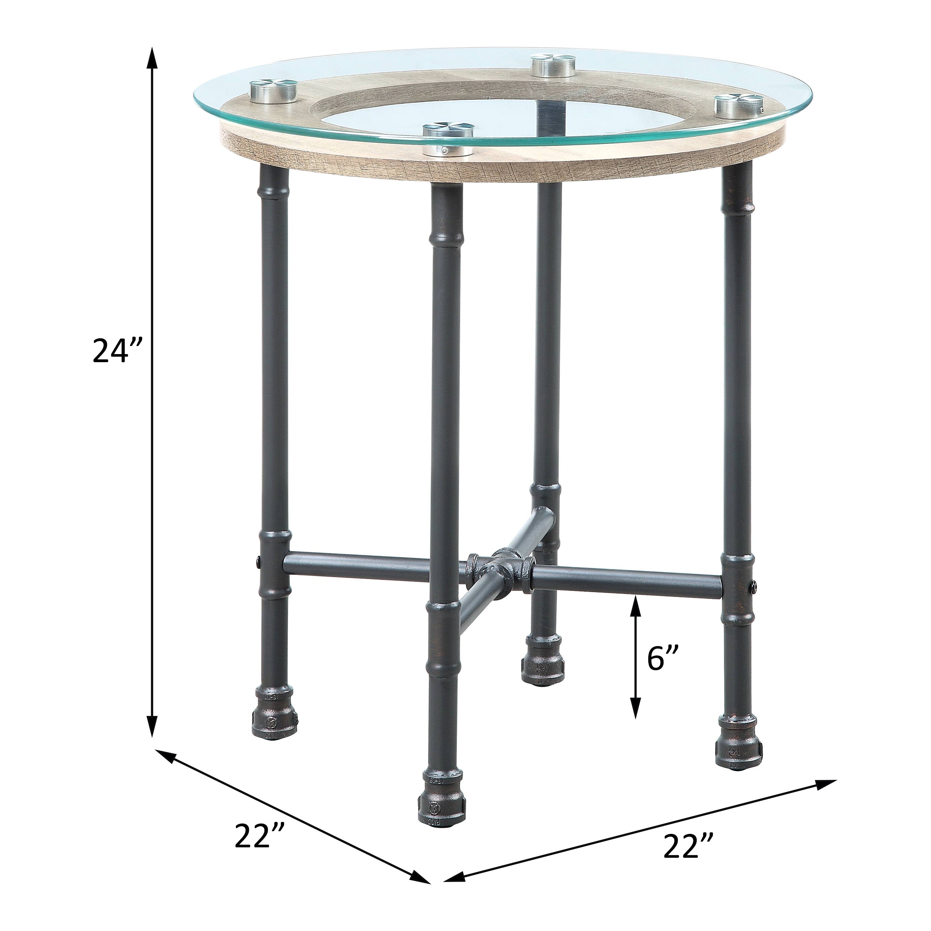 ACME Brantley End Table in Clear Glass & Sandy Gray Finish LV00436