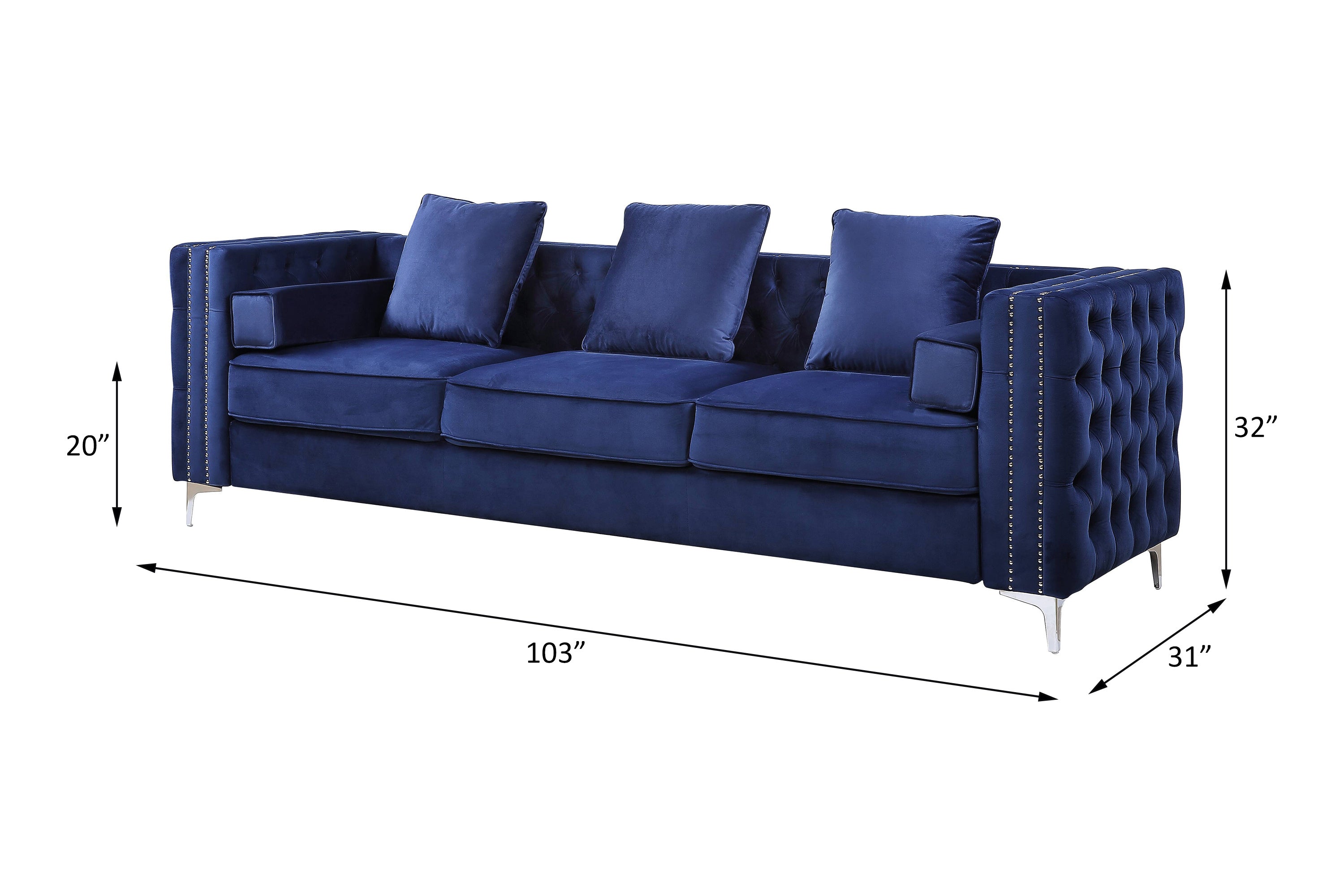 ACME Bovasis Sofa w/5 Pillows in Blue Velvet LV00366