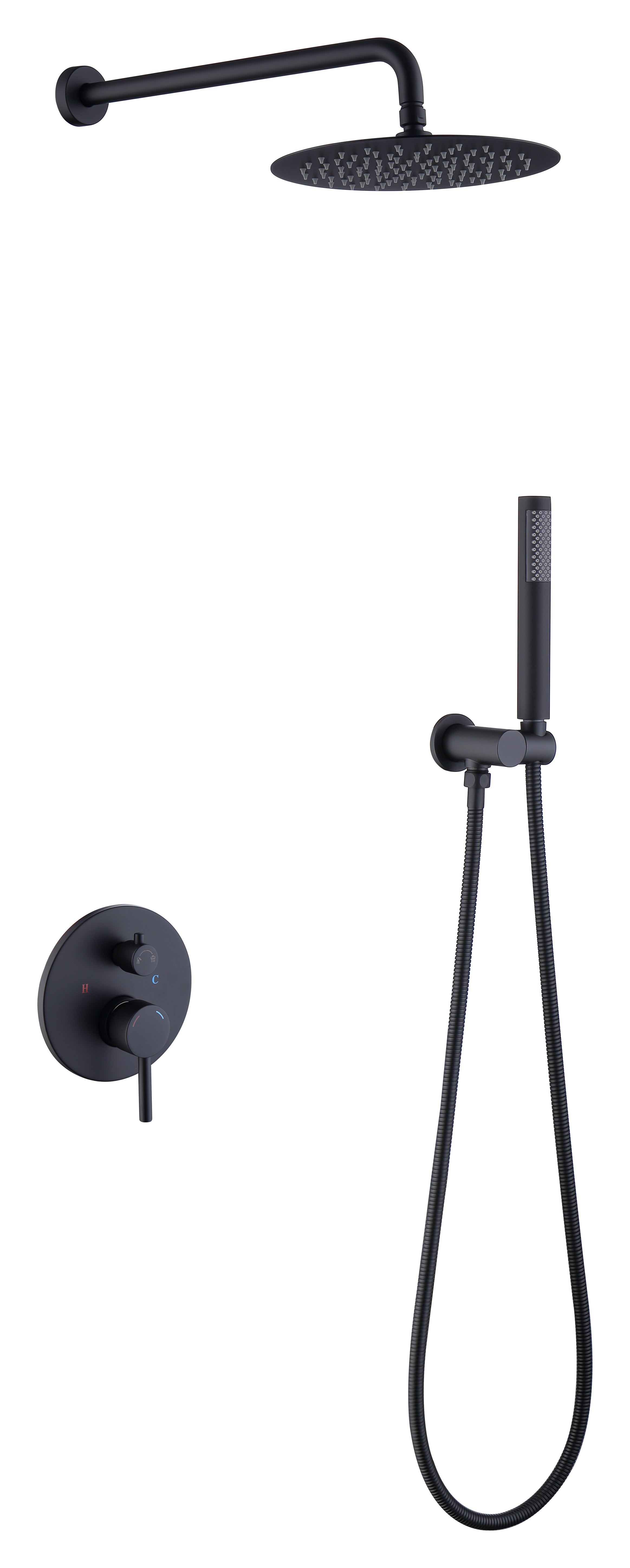Shower System Shower Faucet Combo Set Wall Mounted with 10" Rainfall Shower Head and handheld shower faucet; Matte Black Finish with Brass Valve Rough-In