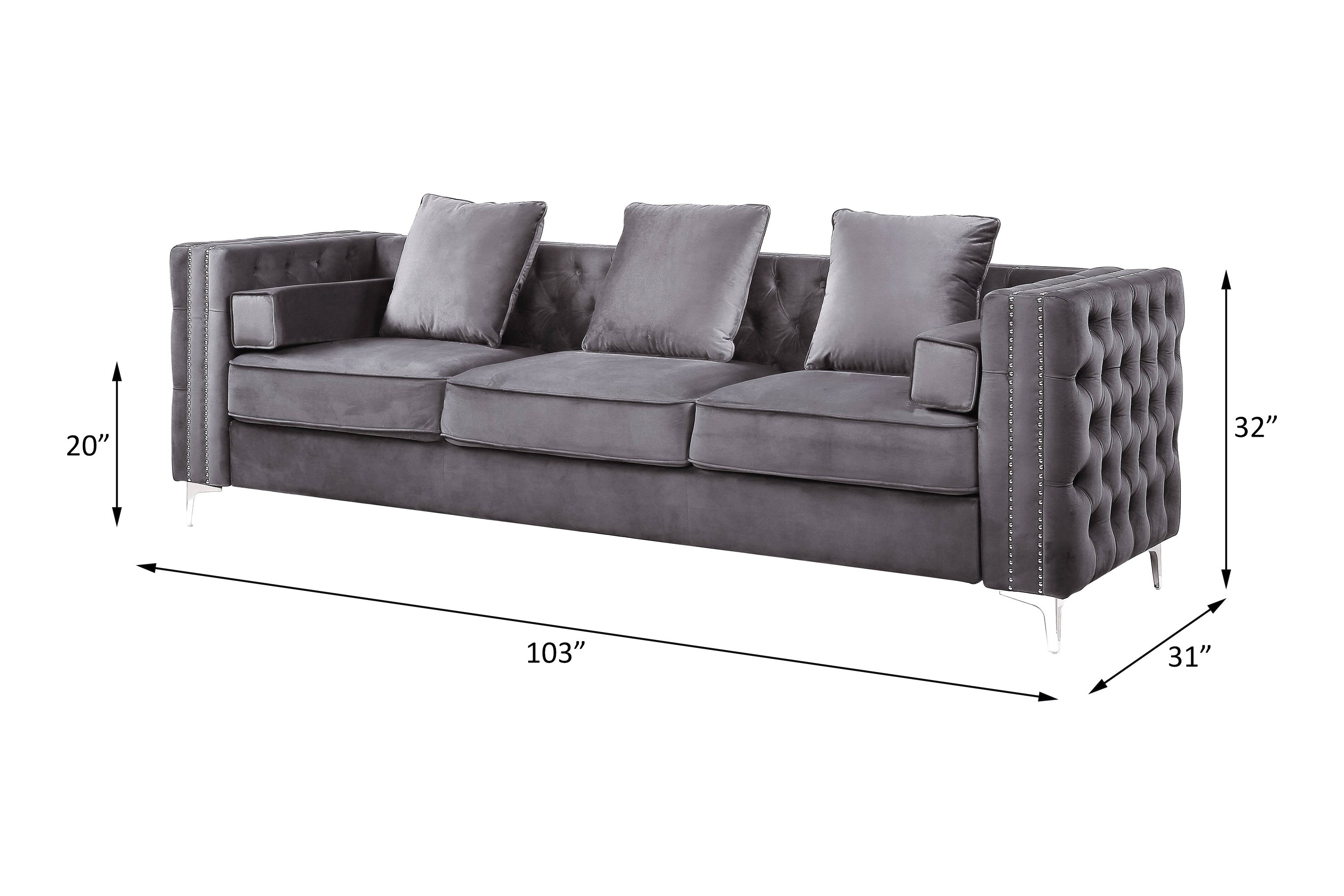 ACME Bovasis Sofa w/5 Pillows in Gray Velvet LV00368