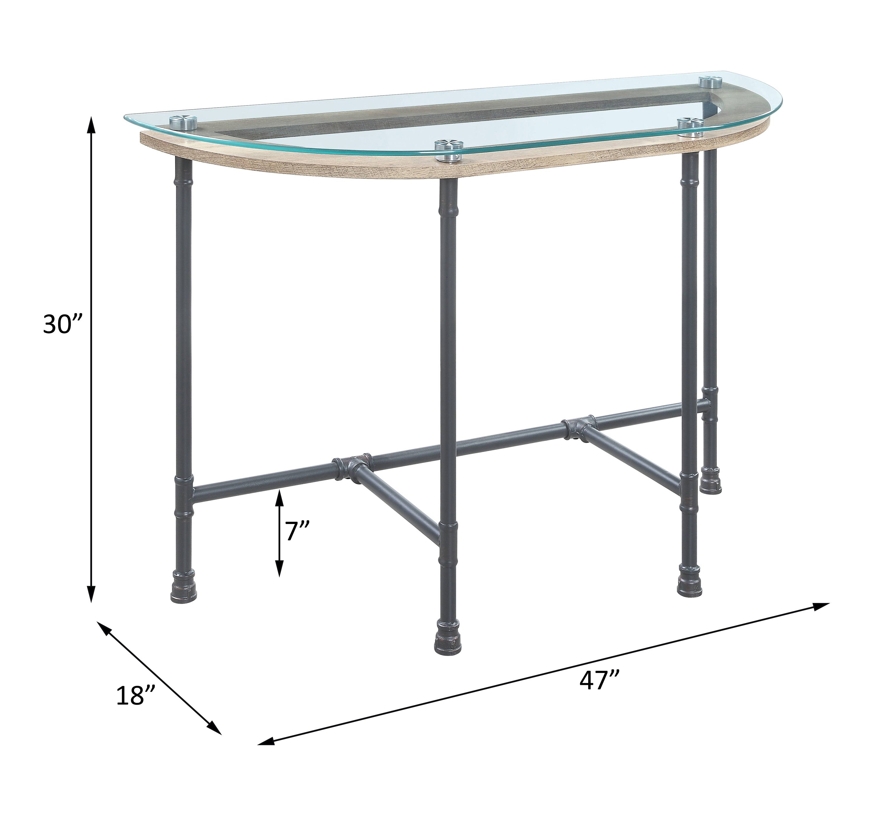 ACME Brantley Sofa Table in Clear Glass & Sandy Gray Finish LV00437