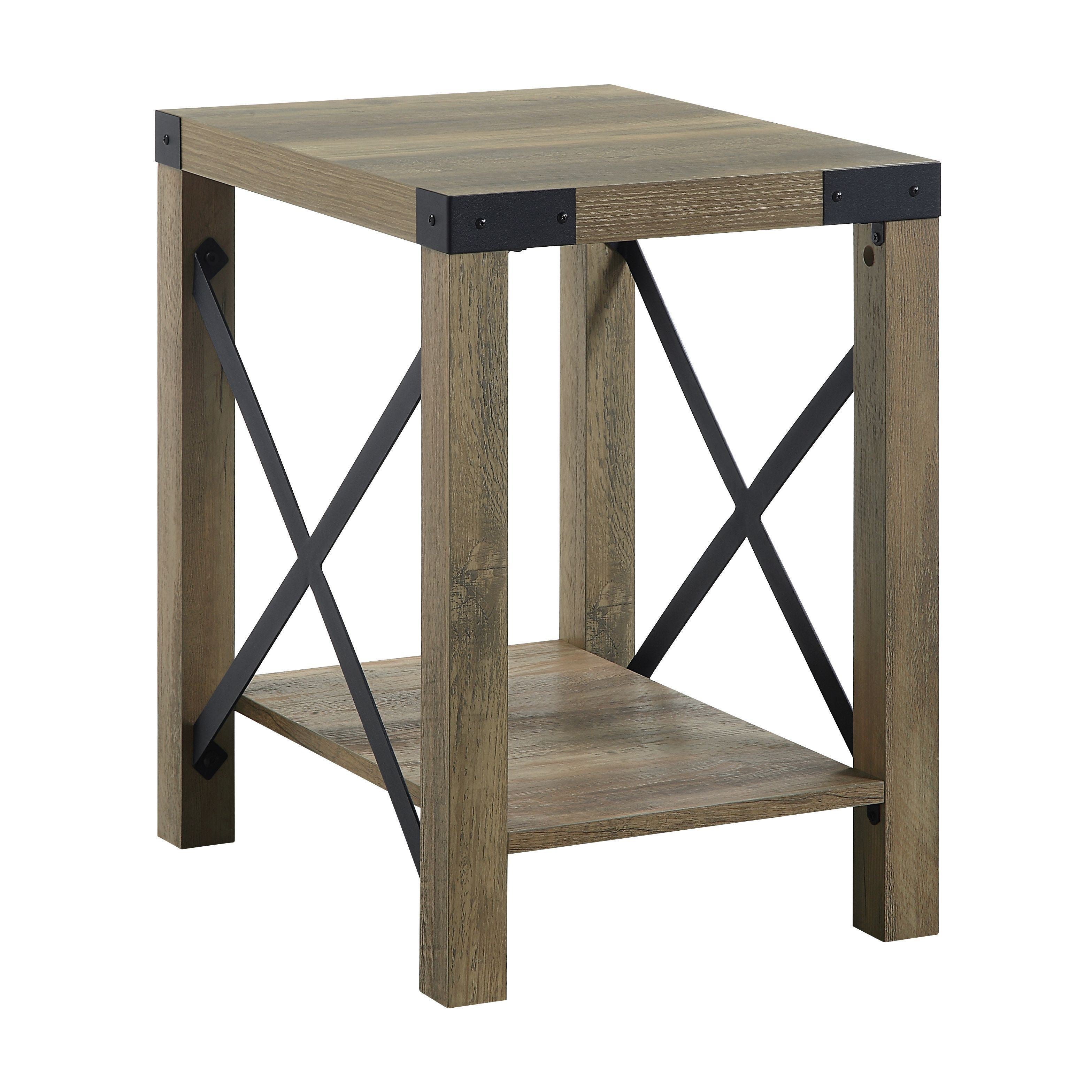 ACME Abiram End Table in Rustic Oak Finish LV01002