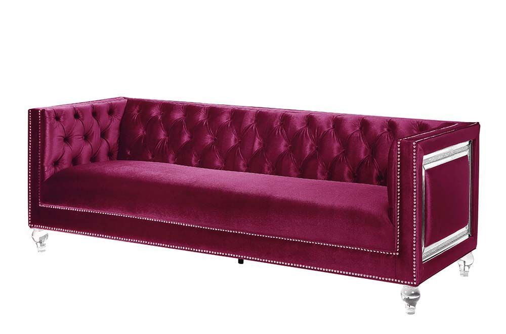 ACME Heibero Sofa w/2 Pillows, Burgundy Velvet LV01400