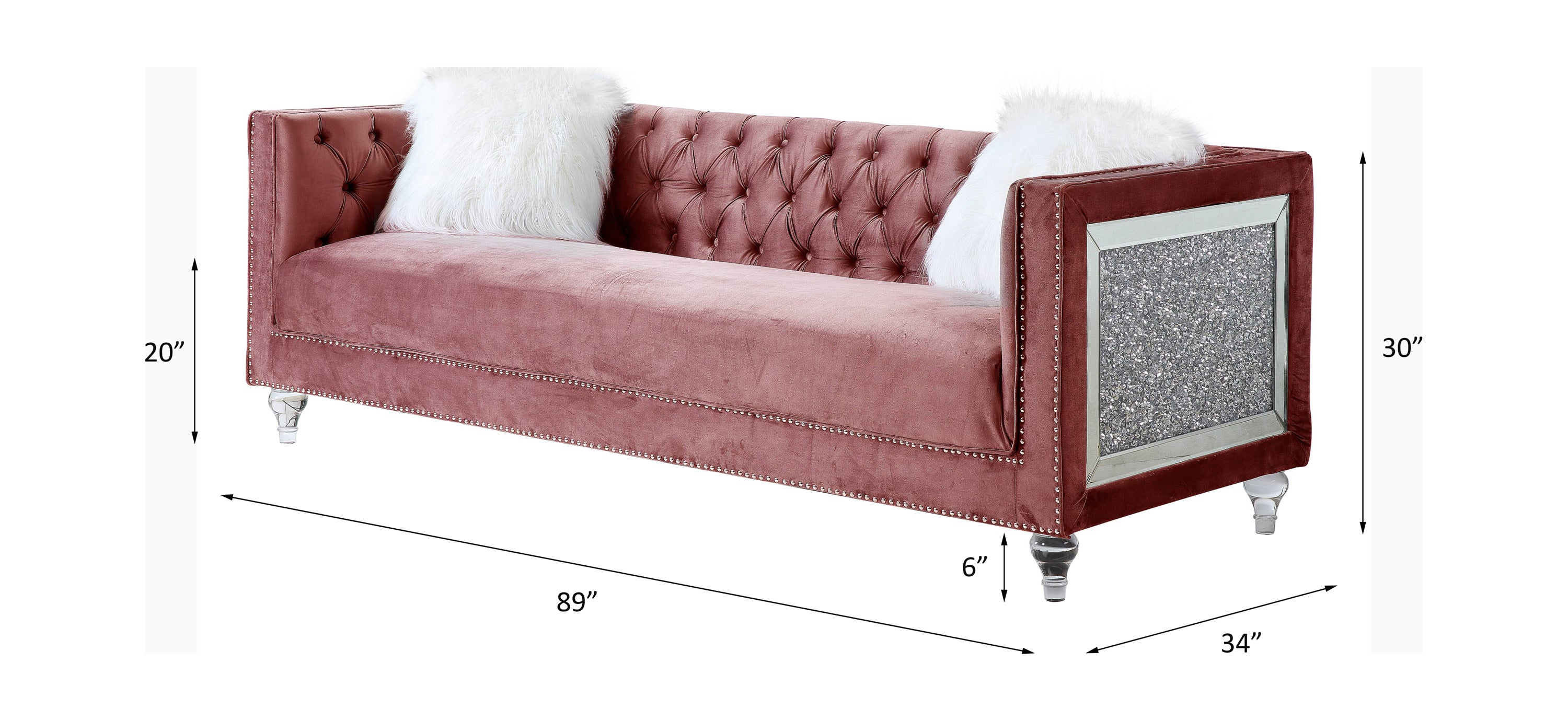 ACME HeiberoII Sofa w/2 Pillows in Pink Velvet LV00327