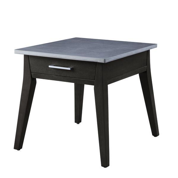 ACME Zemocryss End Table, Sintered Stone Top Marble Top & Dark Brown Finish LV00609