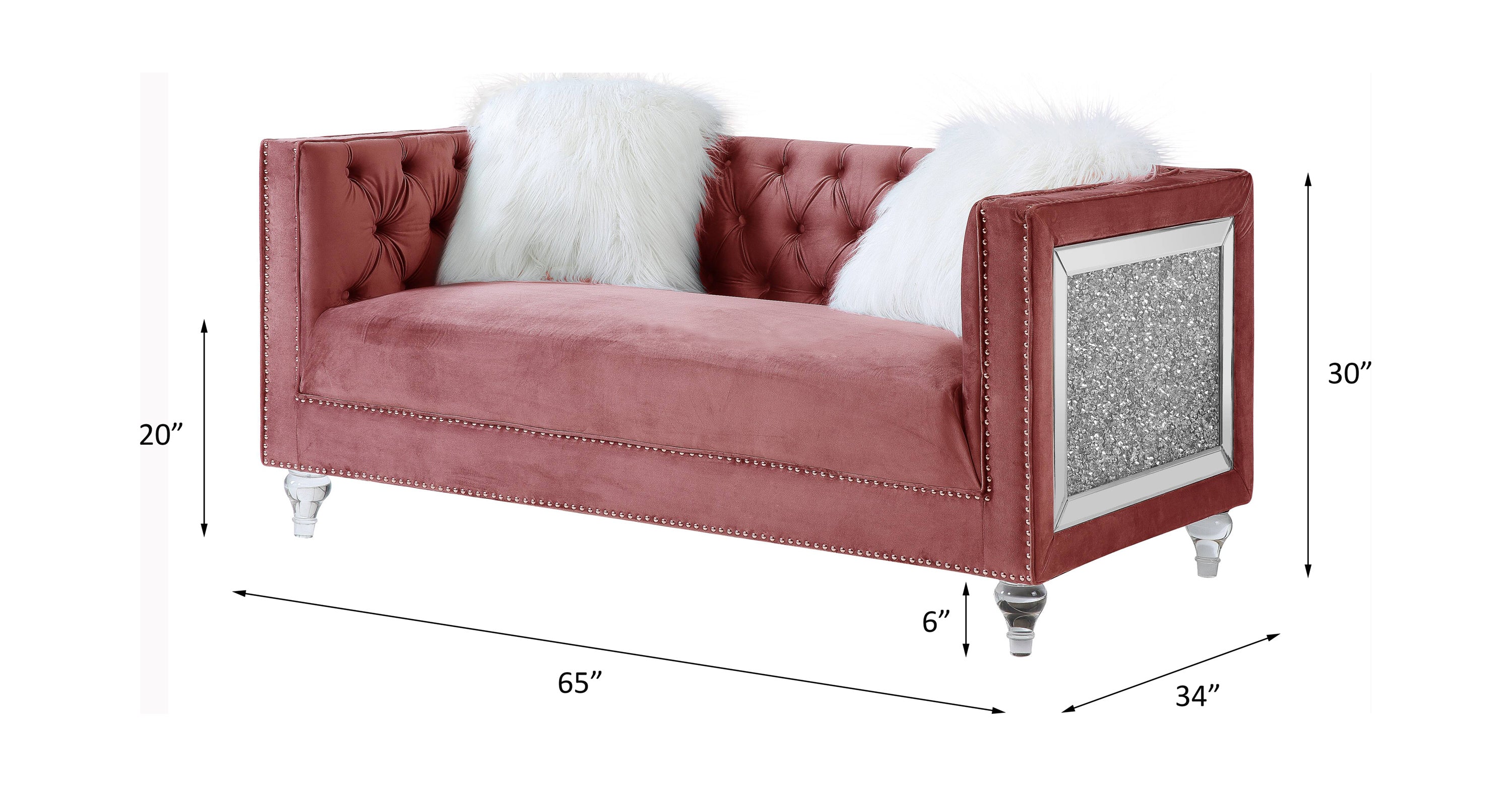 ACME HeiberoII Loveseat w/2 pillows in Pink Velvet LV00328