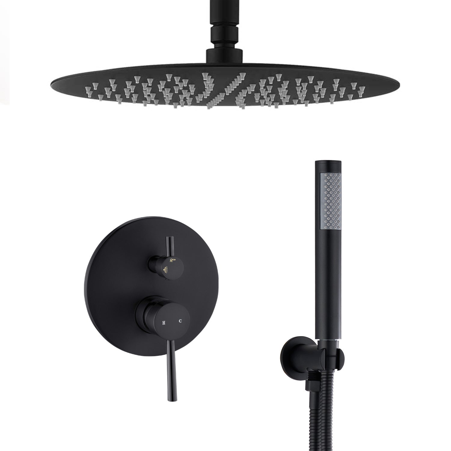 Ceiling Mount Round Shower Combo Set with 10" Rain Shower head and Handheld Shower Head Set with Pressure Balancing Valve