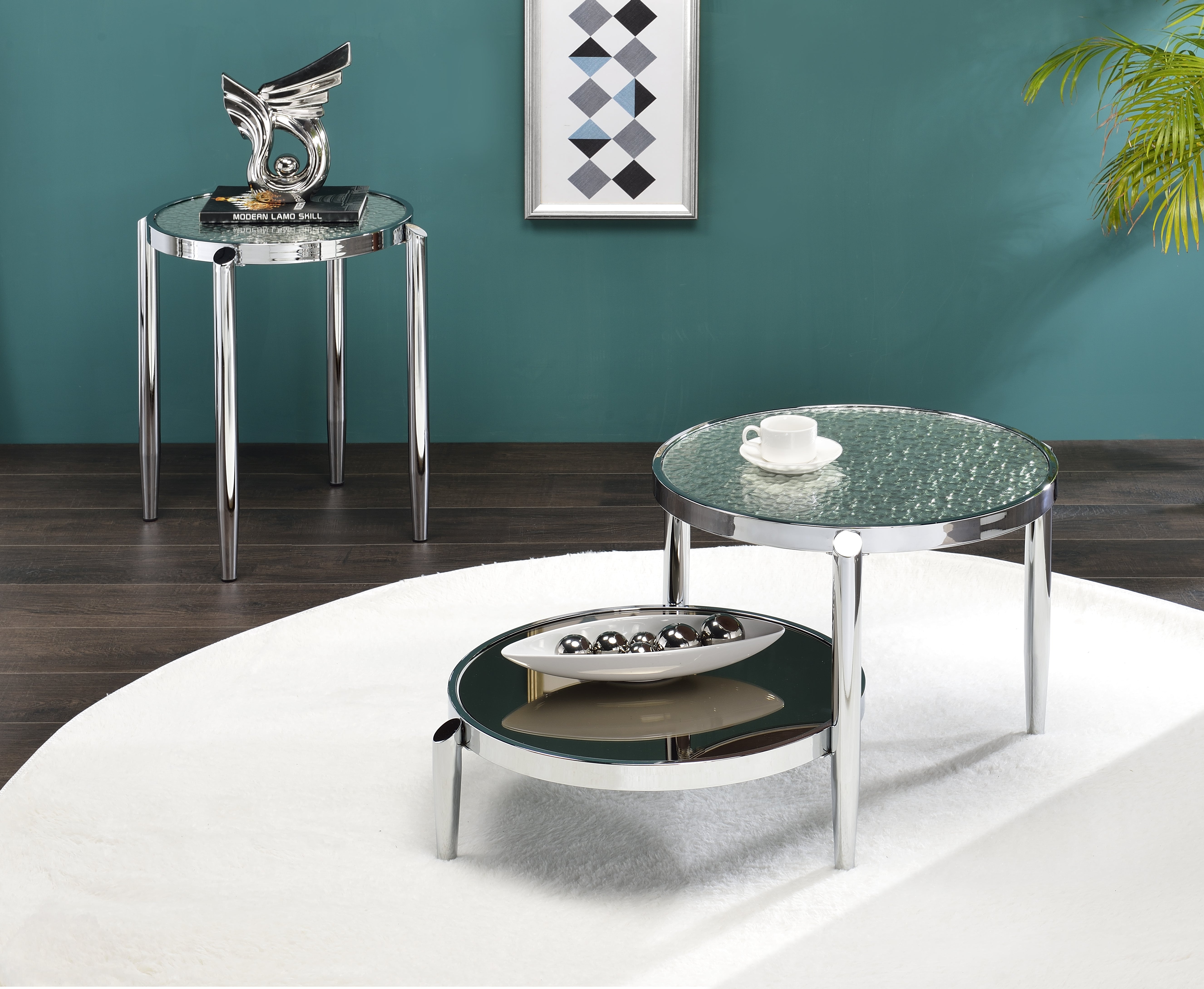 ACME Abbe Coffee Table in Glass & Chrome Finish LV00572