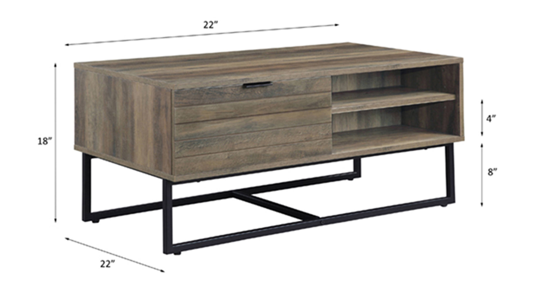 ACME Homare Coffee Table, Rustic Oak & Black Finish LV00323